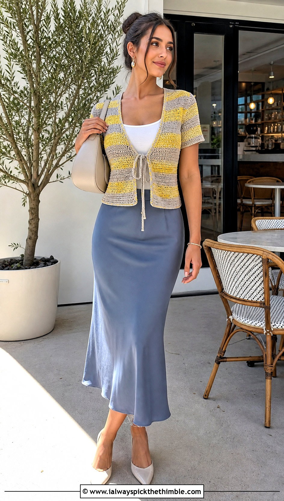 Striped Crochet Tie Front Top With Bias Skirt - 25 striped crochet top outfit ideas