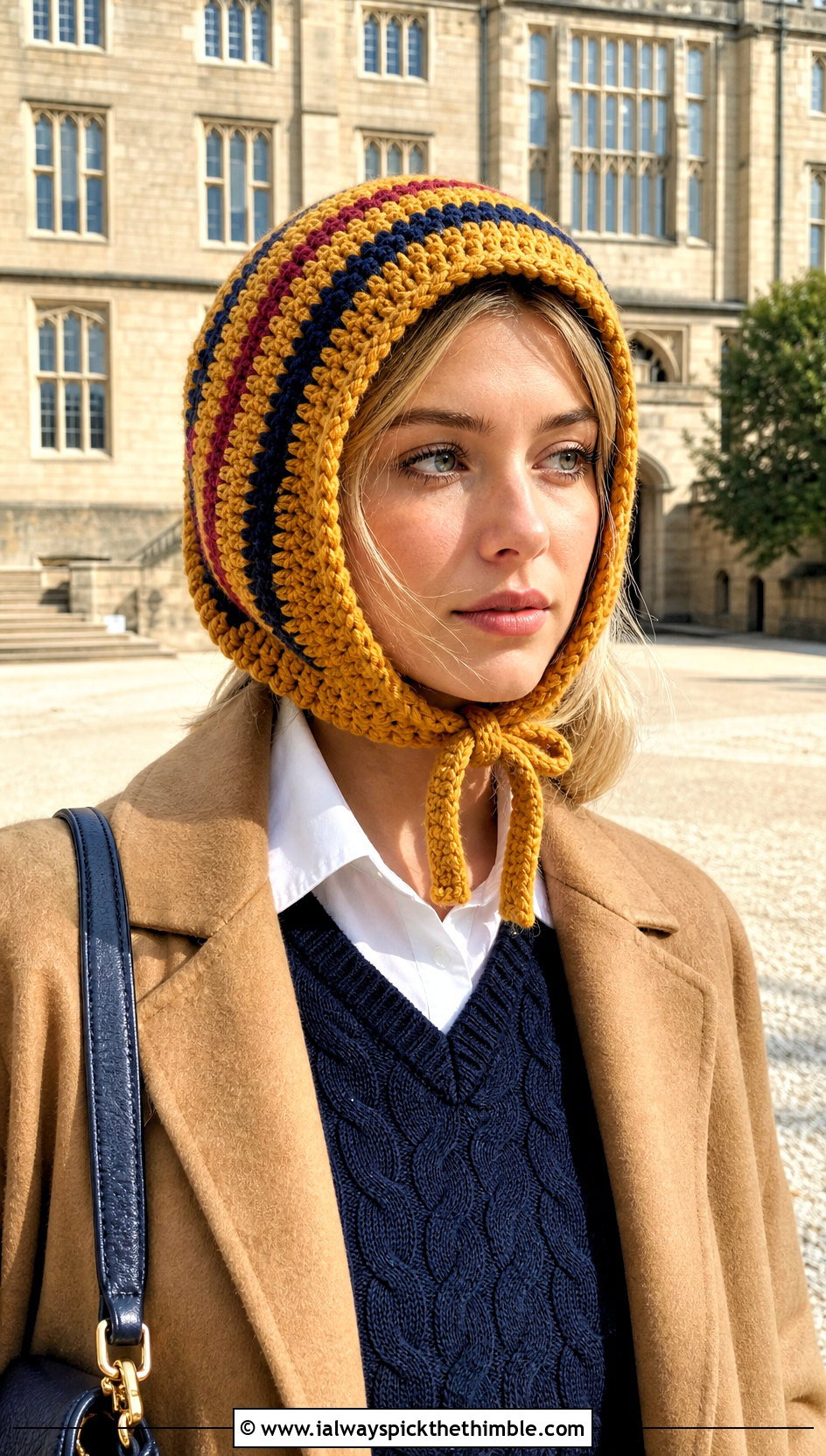 Striped Crochet Ushanka With Preppy Layers - 25 crochet russian hat outfit ideas