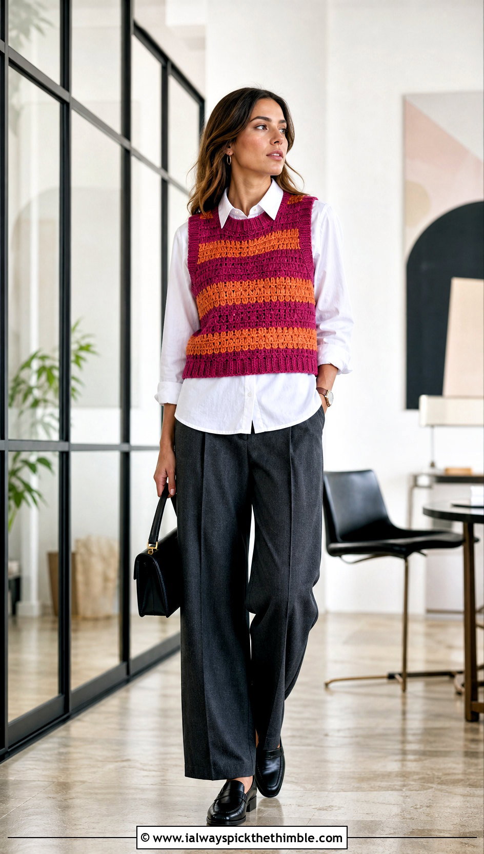 Striped Crochet Vest Top With Shirt And Trousers - 25 striped crochet top outfit ideas