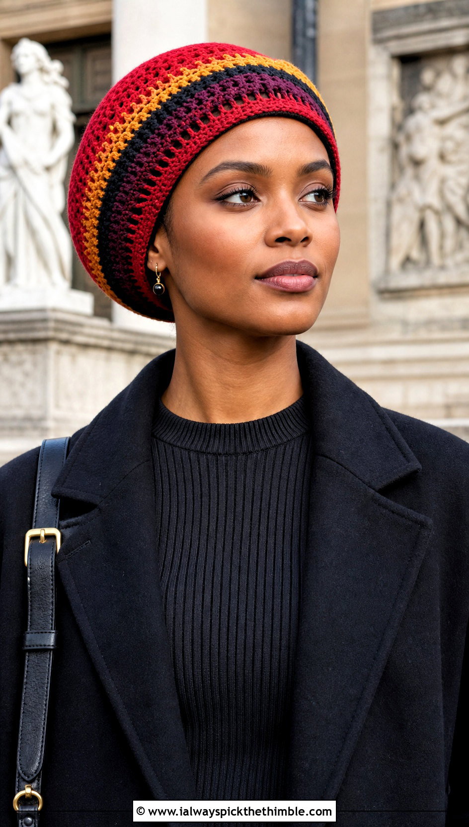 Striped Crown Rasta Beanie With Sweater Dress - 20 crochet rasta beanie outfit ideas