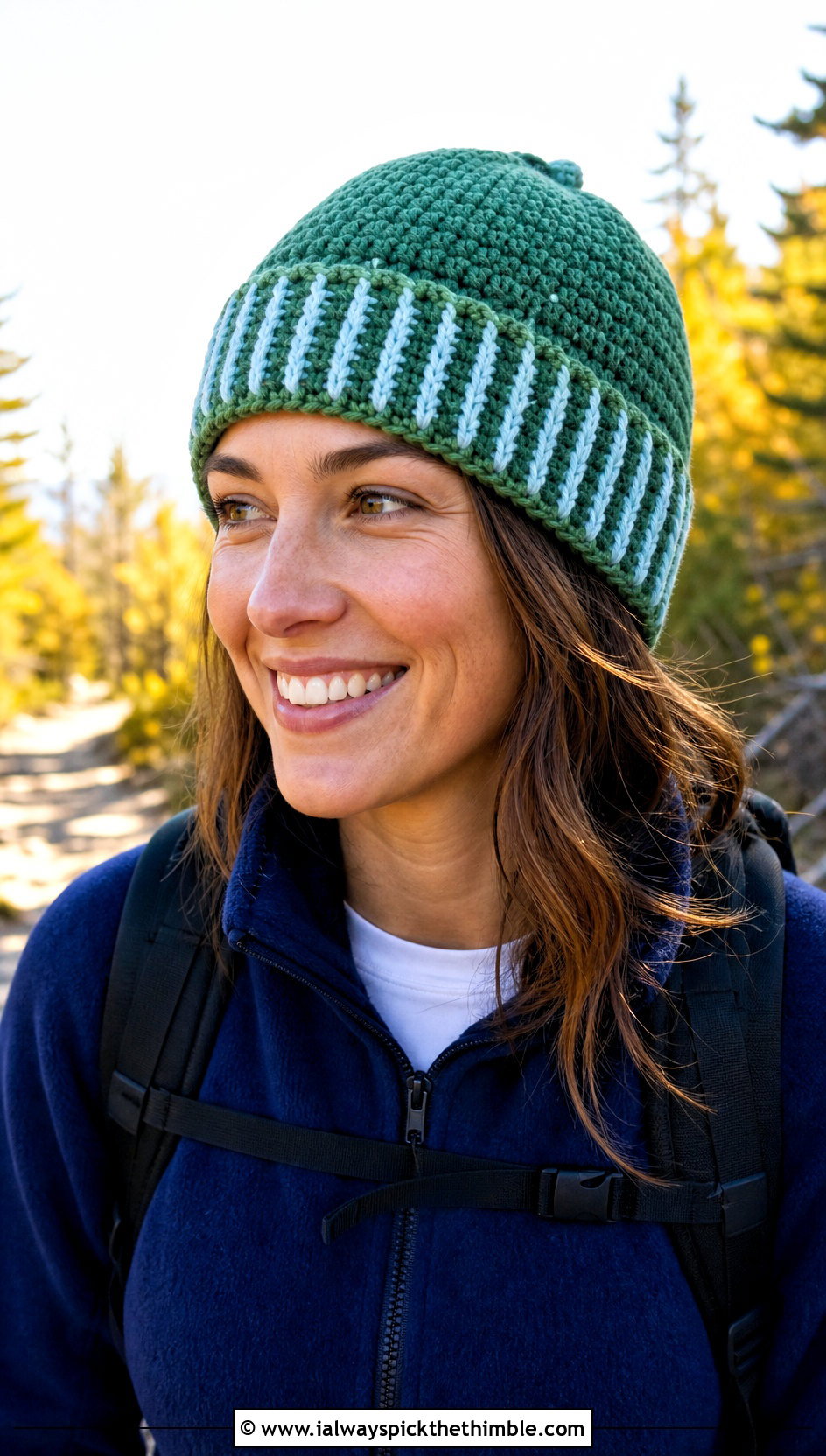 Striped Cuff Crochet Ribbed Beanie With Fleece Jacket - 25 crochet ribbed beanie outfit ideas