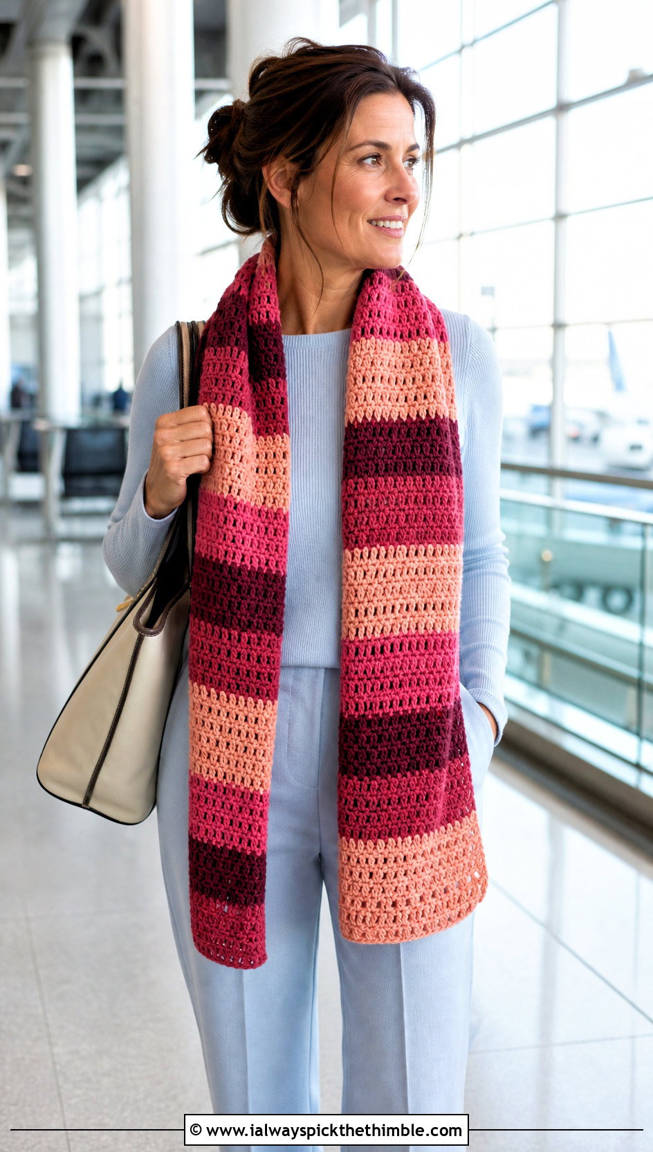 Striped Double Crochet Scarf With Matching Knit Set - 25 double crochet scarf outfit ideas