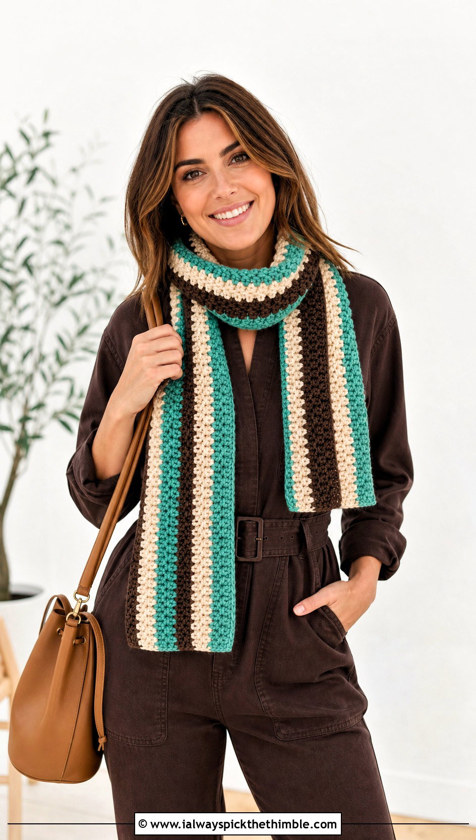 Striped Hdc Crochet Scarf With Workwear Jumpsuit - 20 Hdc Crochet Scarf outfit ideas