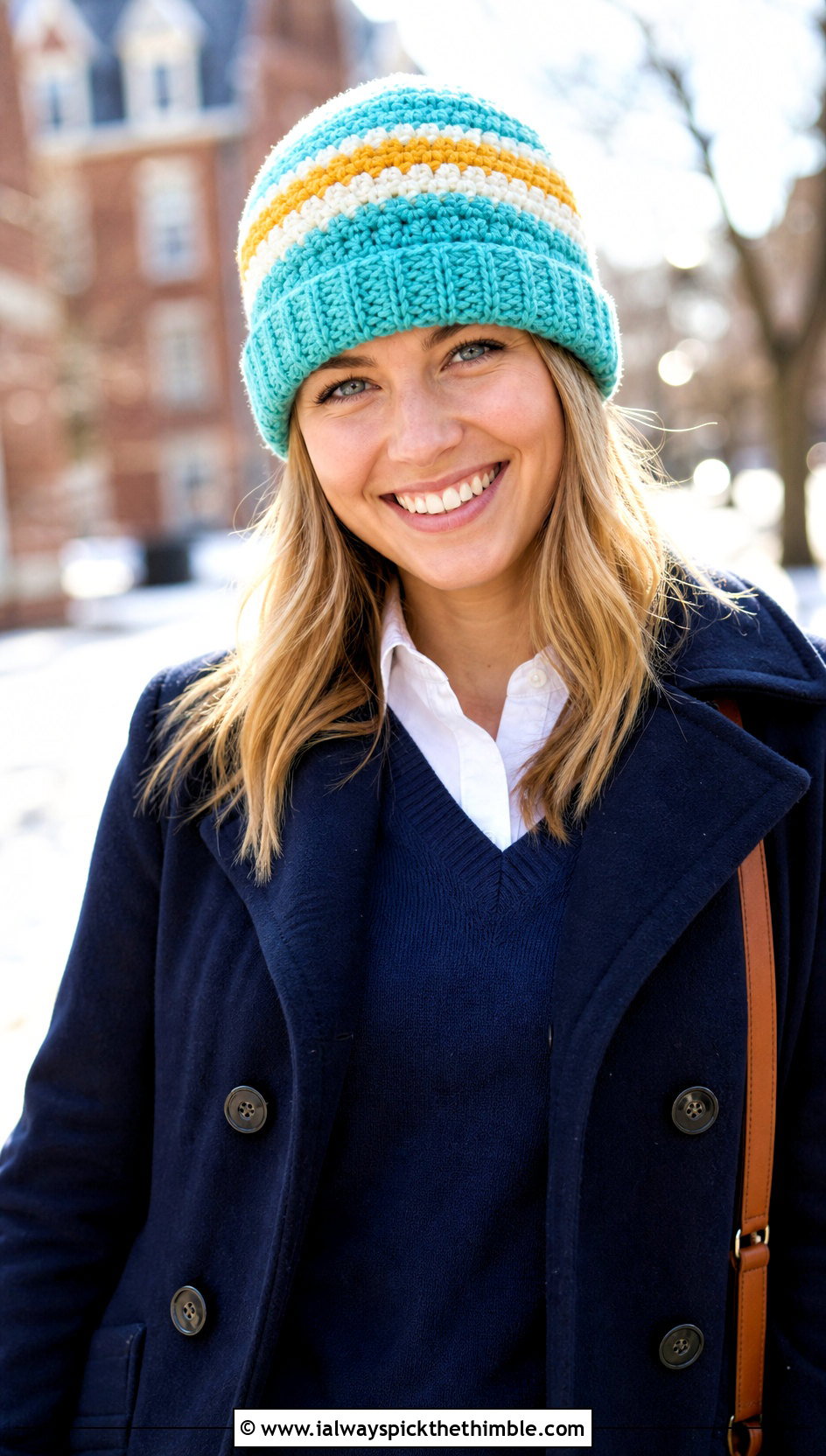 Striped Highland Crochet Beanie With Preppy Outfit - 15 highland crochet beanie outfit ideas