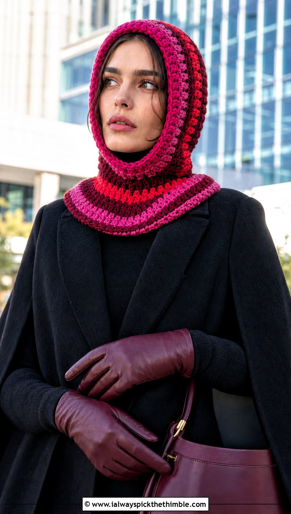 Striped Hooded Cowl Crochet Balaclava With Wool Cape - 15 Striped Crochet Balaclava outfit ideas