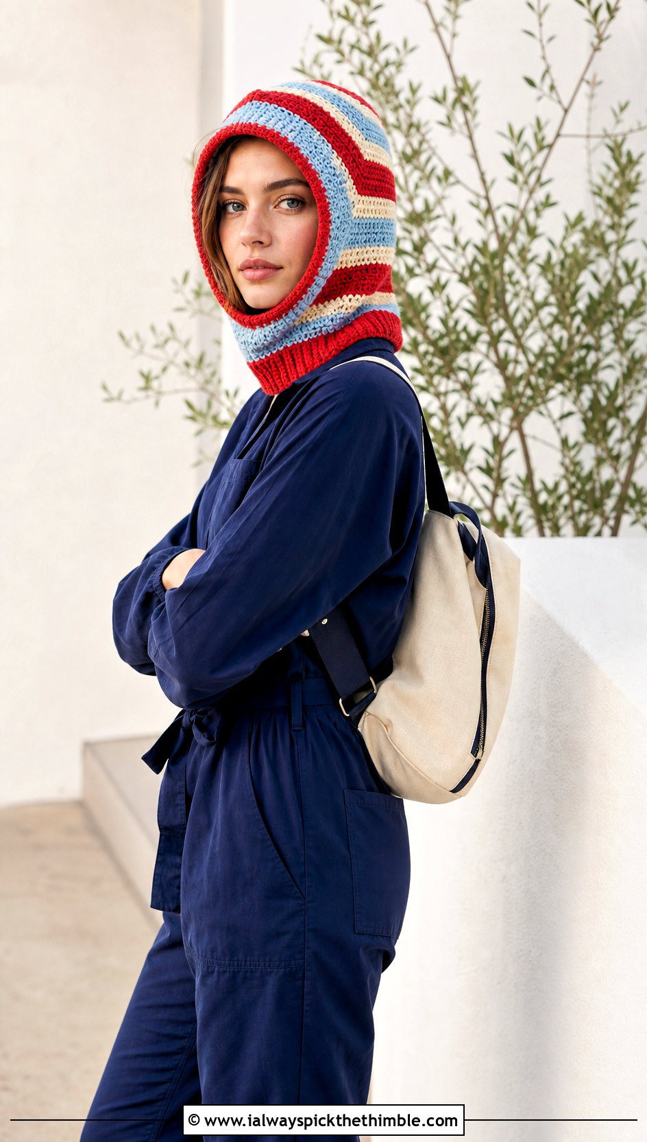 Striped Hooded Crochet Balaclava With Jumpsuit - 20 hooded crochet balaclava outfit ideas