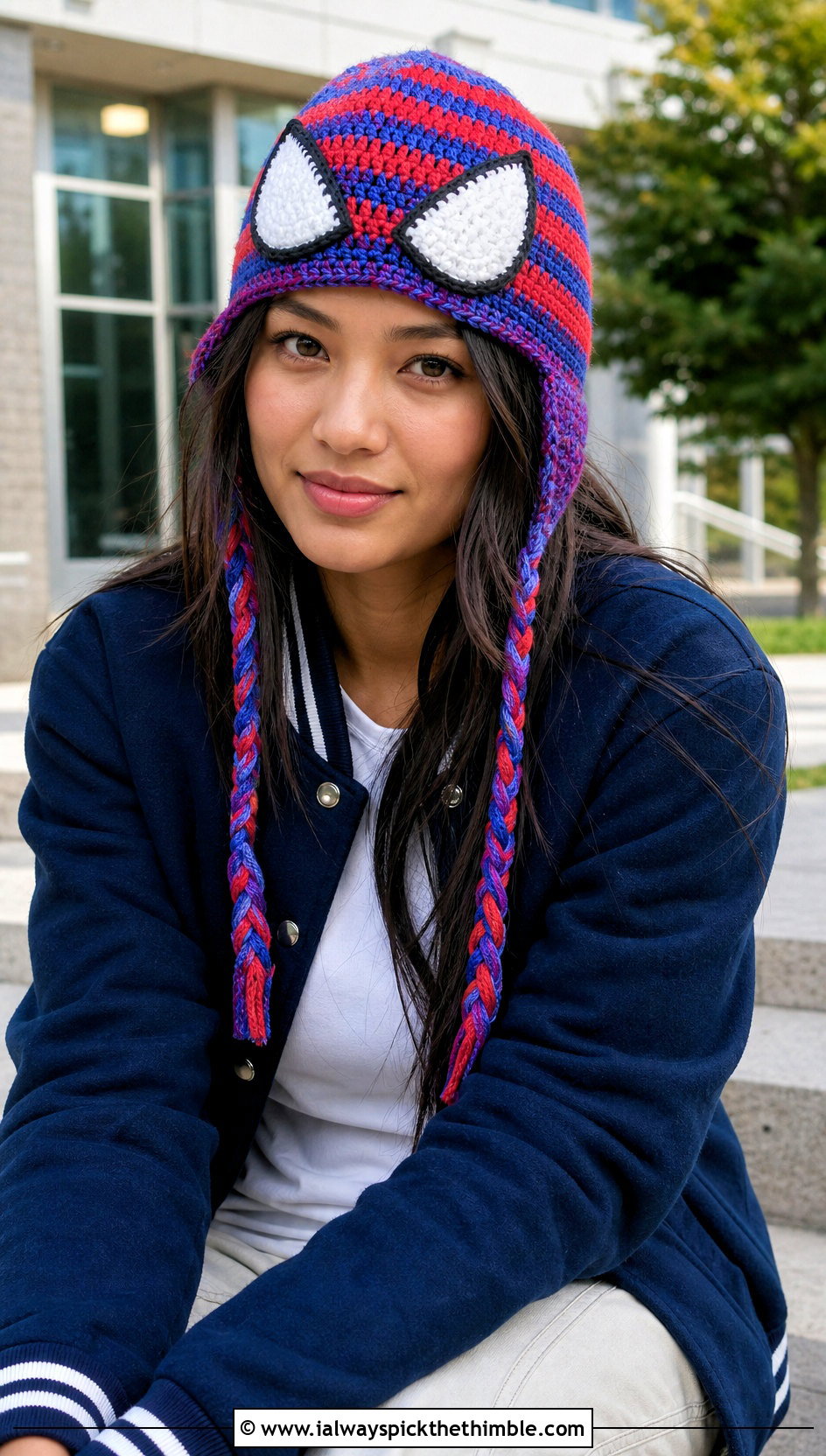 Striped Mayday Crochet Beanie With Varsity Jacket - 20 mayday crochet beanie outfit ideas