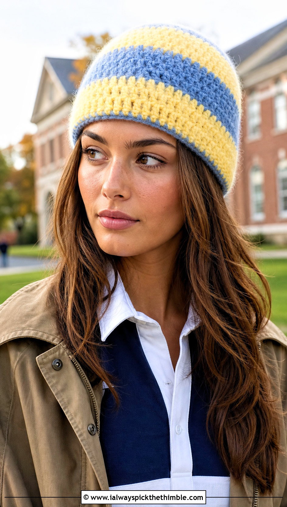 Striped Mohair Crochet Beanie With Rugby Shirt And Chinos - 25 Mohair Crochet Hat outfit ideas