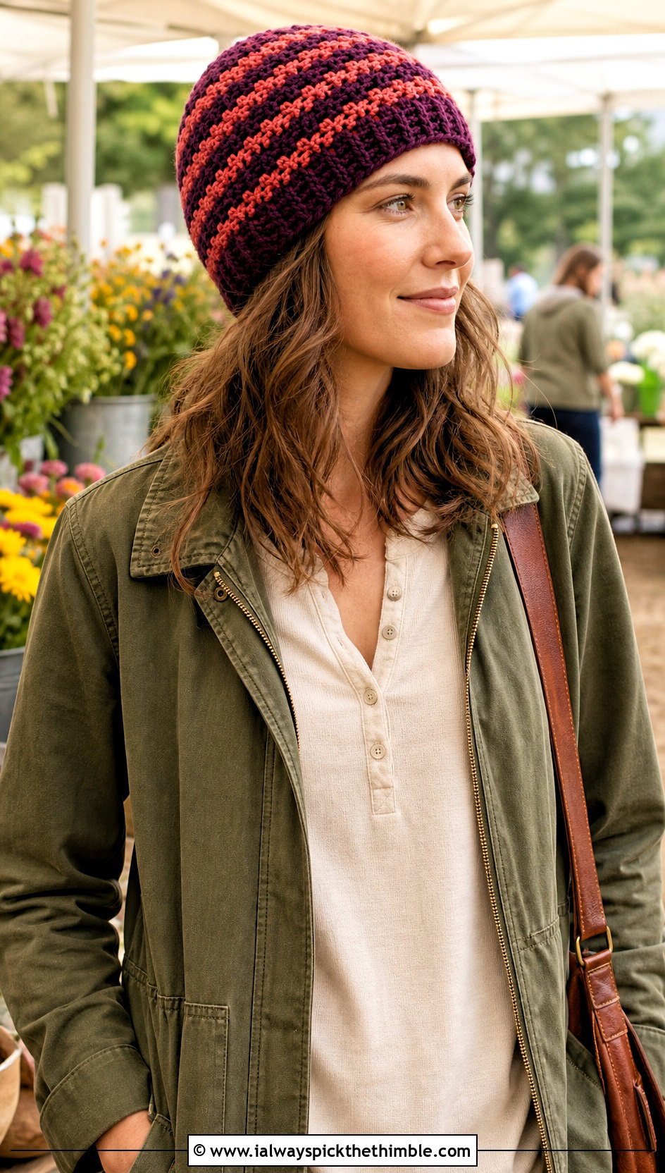 Striped Moss Stitch Crochet Hat With Barn Jacket And Corduroy Pants - 20 Moss Stitch Crochet Hat outfit ideas