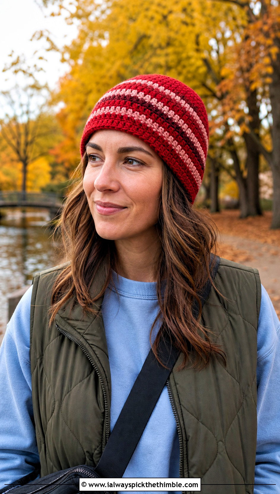 Striped Mountain Ridge Crochet Beanie With Quilted Vest - 15 Mountain Ridge Crochet Beanie outfit ideas