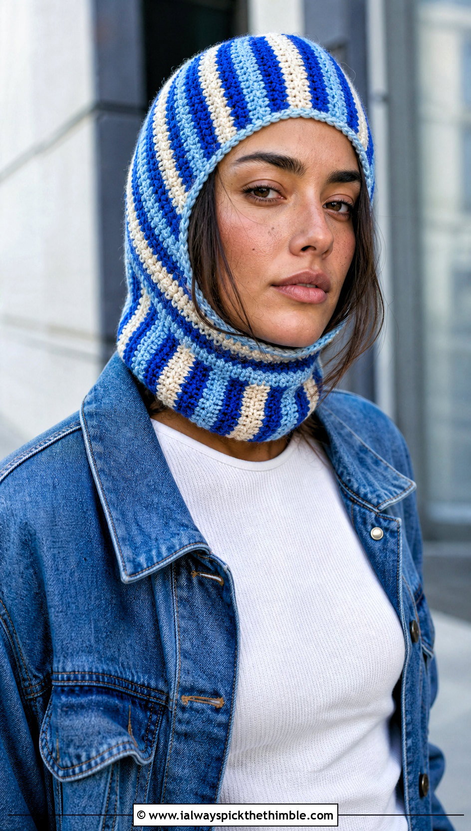Striped Ribbed Crochet Balaclava With Denim Jacket - 15 Striped Crochet Balaclava outfit ideas