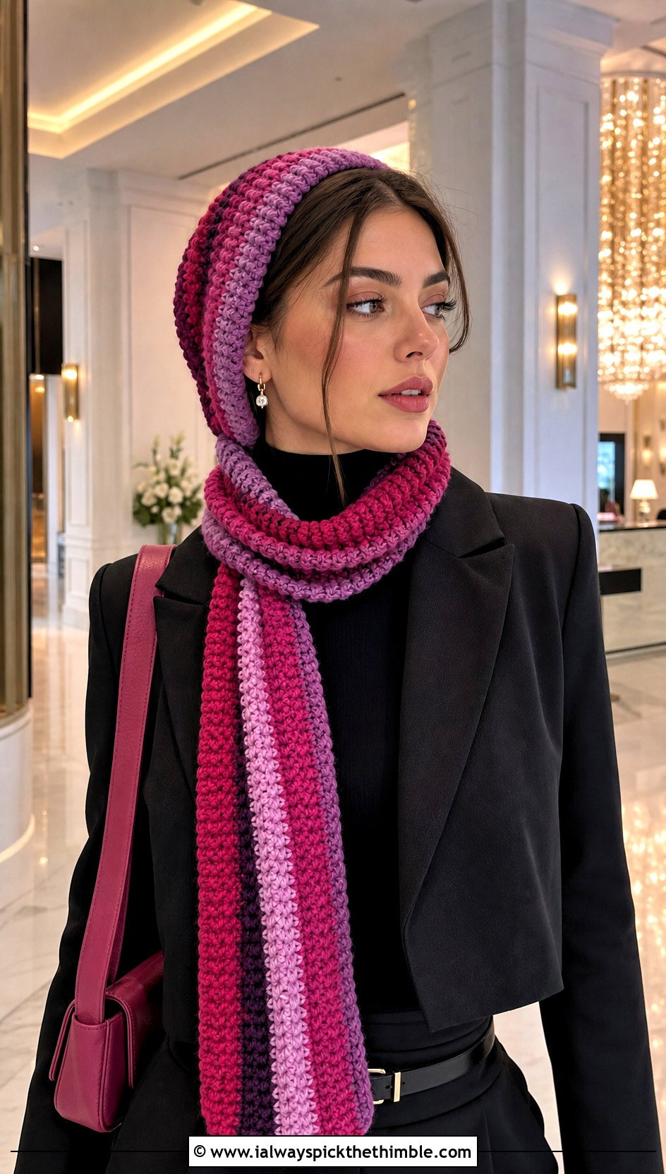 Striped Scarf Style Crochet Balaclava With Satin Skirt - 15 Striped Crochet Balaclava outfit ideas