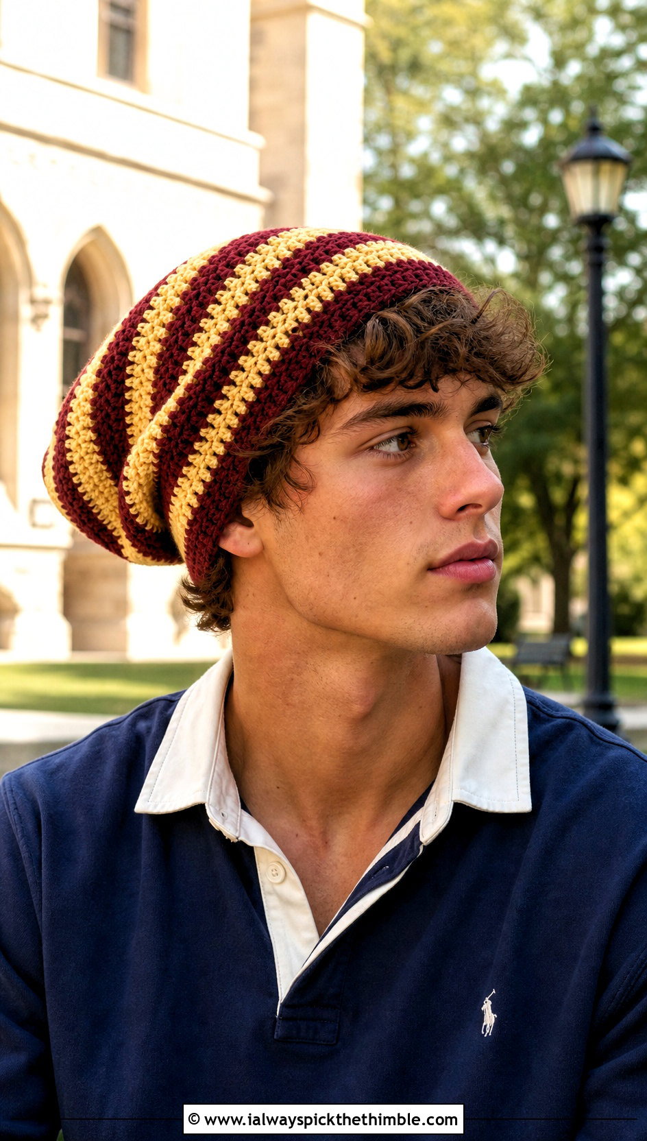 Striped Slouch Crochet Beanie With Rugby Shirt - 20 Mens Slouch Crochet Beanie outfit ideas