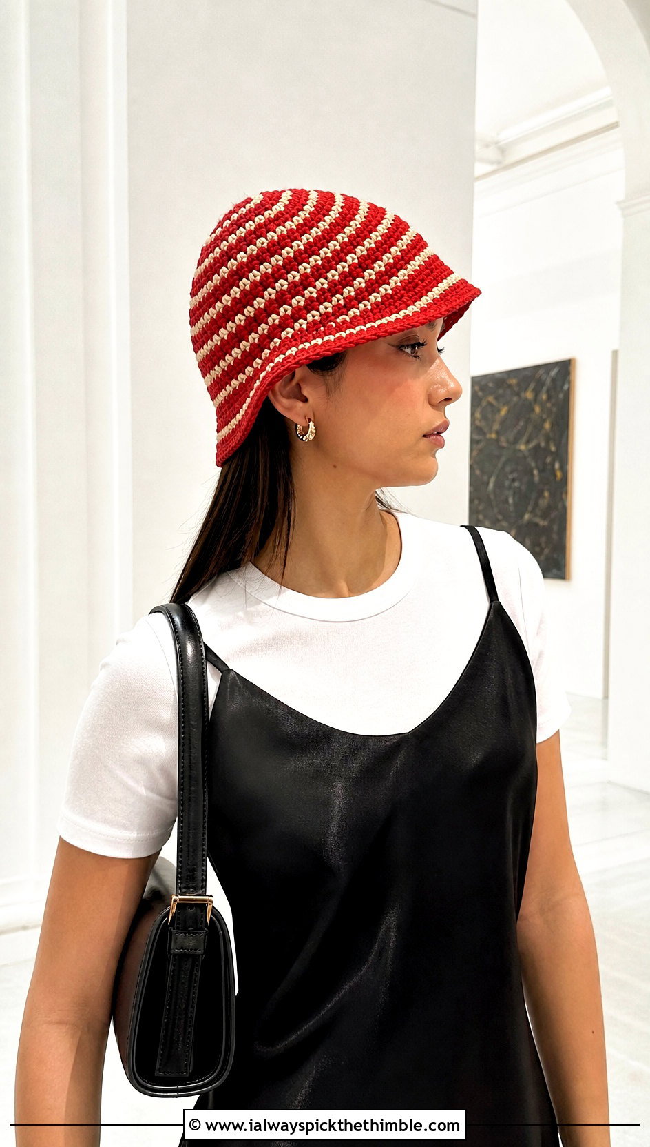 Striped Spiral Crochet Cloche With Slip Dress And Boots - 20 crochet swirl hat outfit ideas