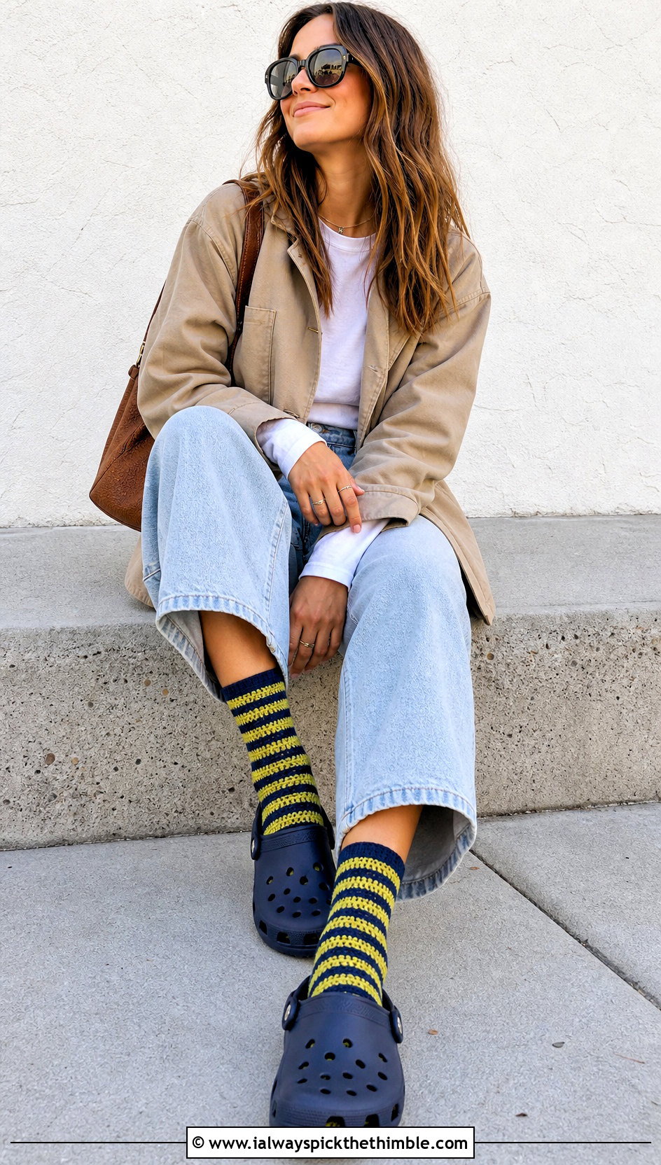 Striped Toe Up Crochet Socks With Barrel Jeans - 20 croc crochet socks outfit ideas