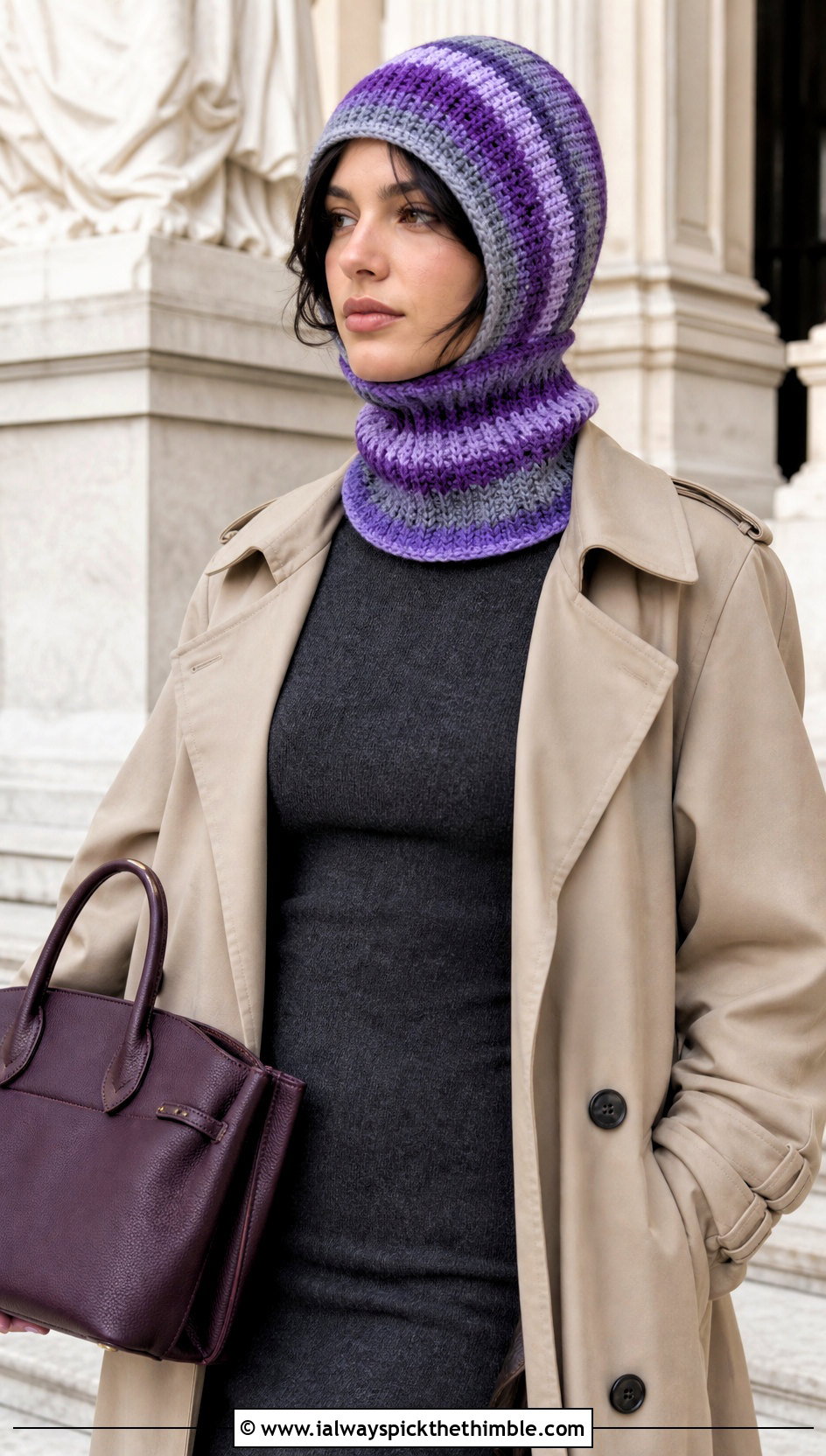 Striped Turtleneck Crochet Balaclava With Trench Coat - 15 Striped Crochet Balaclava outfit ideas