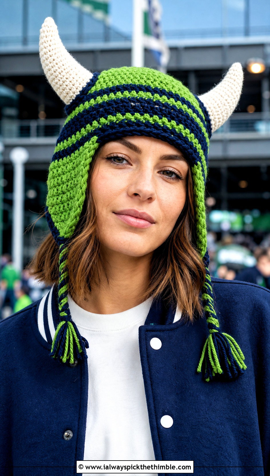 Striped Viking Earflap Hat With Varsity Jacket - 25 crochet viking hat outfit ideas