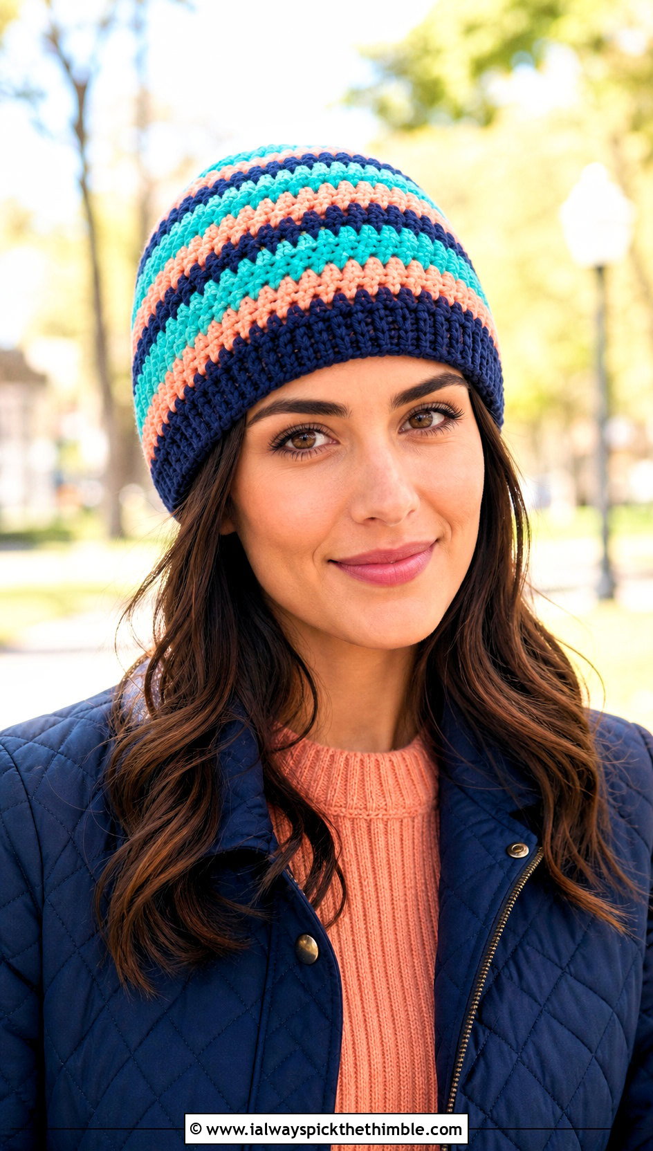 Striped Worsted Crochet Beanie With Sweater Dress - 15 Worsted Crochet Beanie outfit ideas