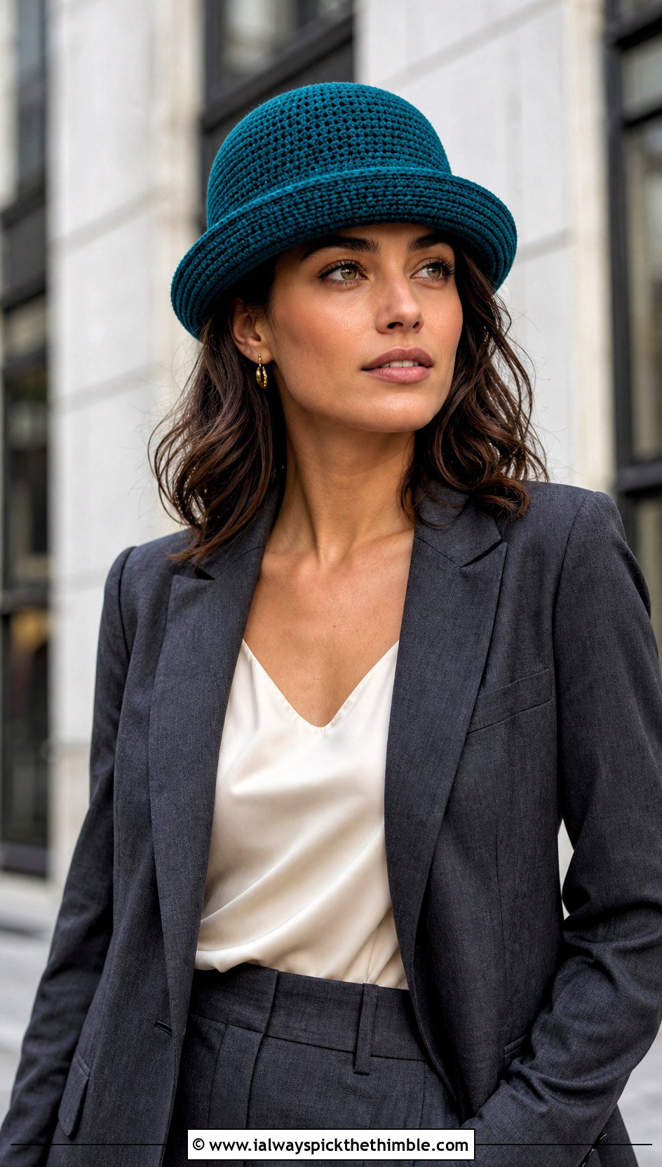 Structured Bowler Crochet Derby Hat With Pantsuit - 20 Crochet Derby Hat outfit ideas