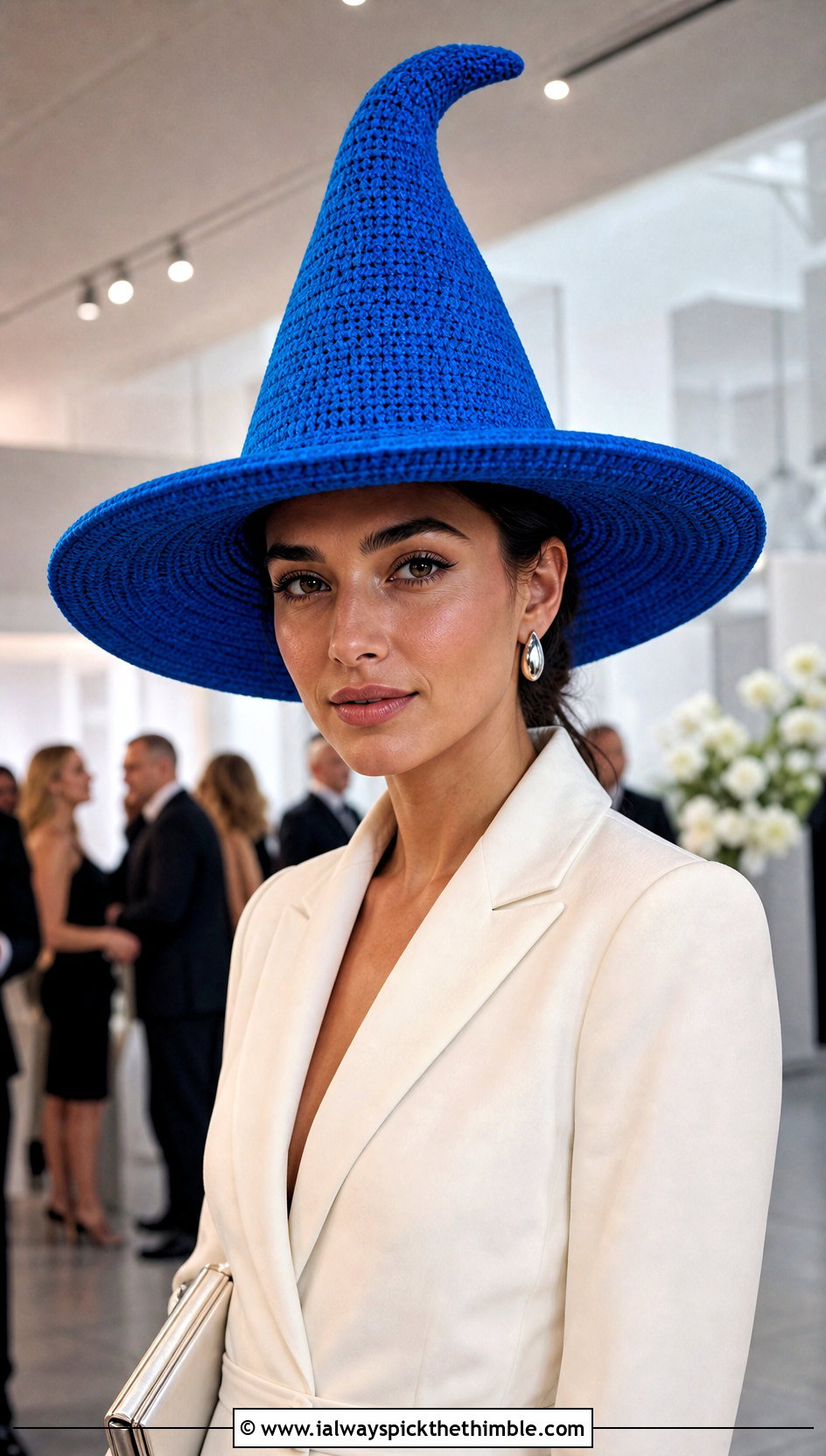 Structured Brim Crochet Witch Hat With Blazer Dress - 25 crochet witches hat outfit ideas