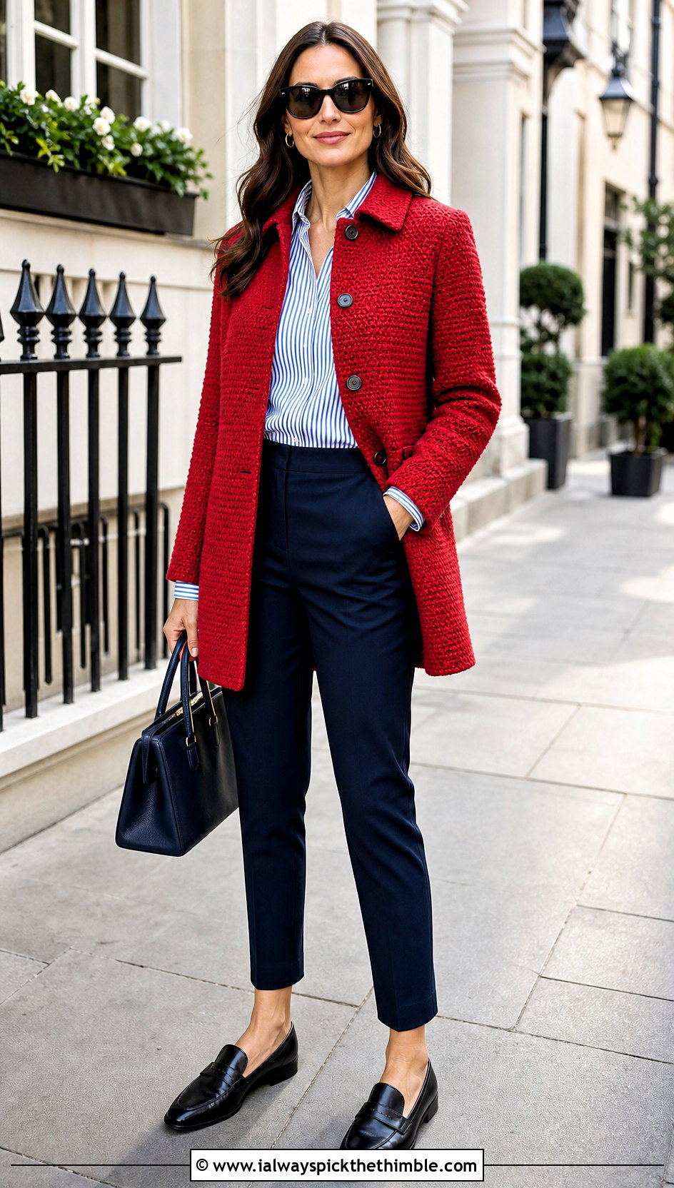 Structured Crochet Car Coat With Striped Shirt - 15 stylish crochet coat design outfit ideas