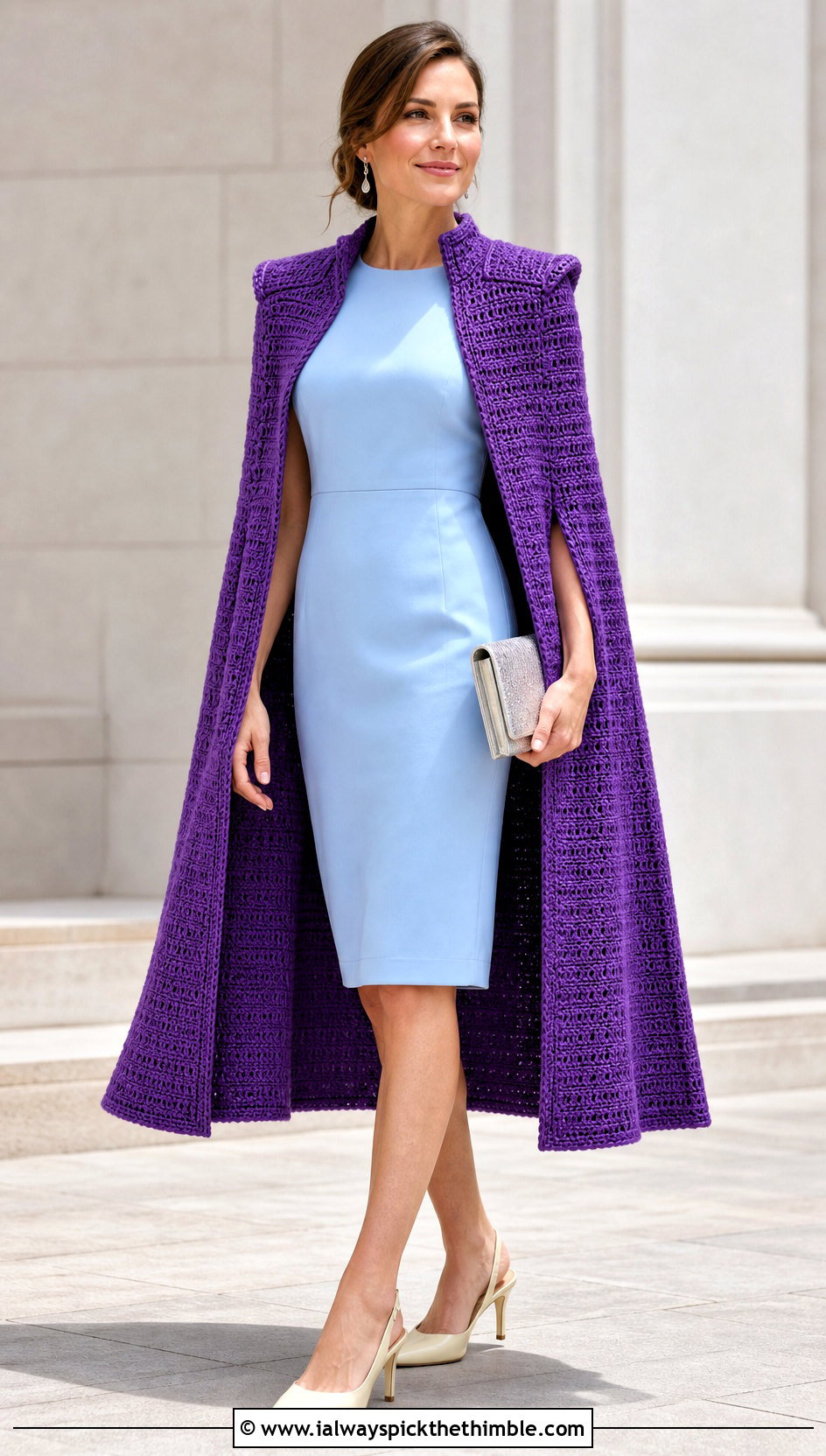 Structured Crochet Superhero Cape With Sheath Dress - 20 Crochet Super Hero Cape outfit ideas