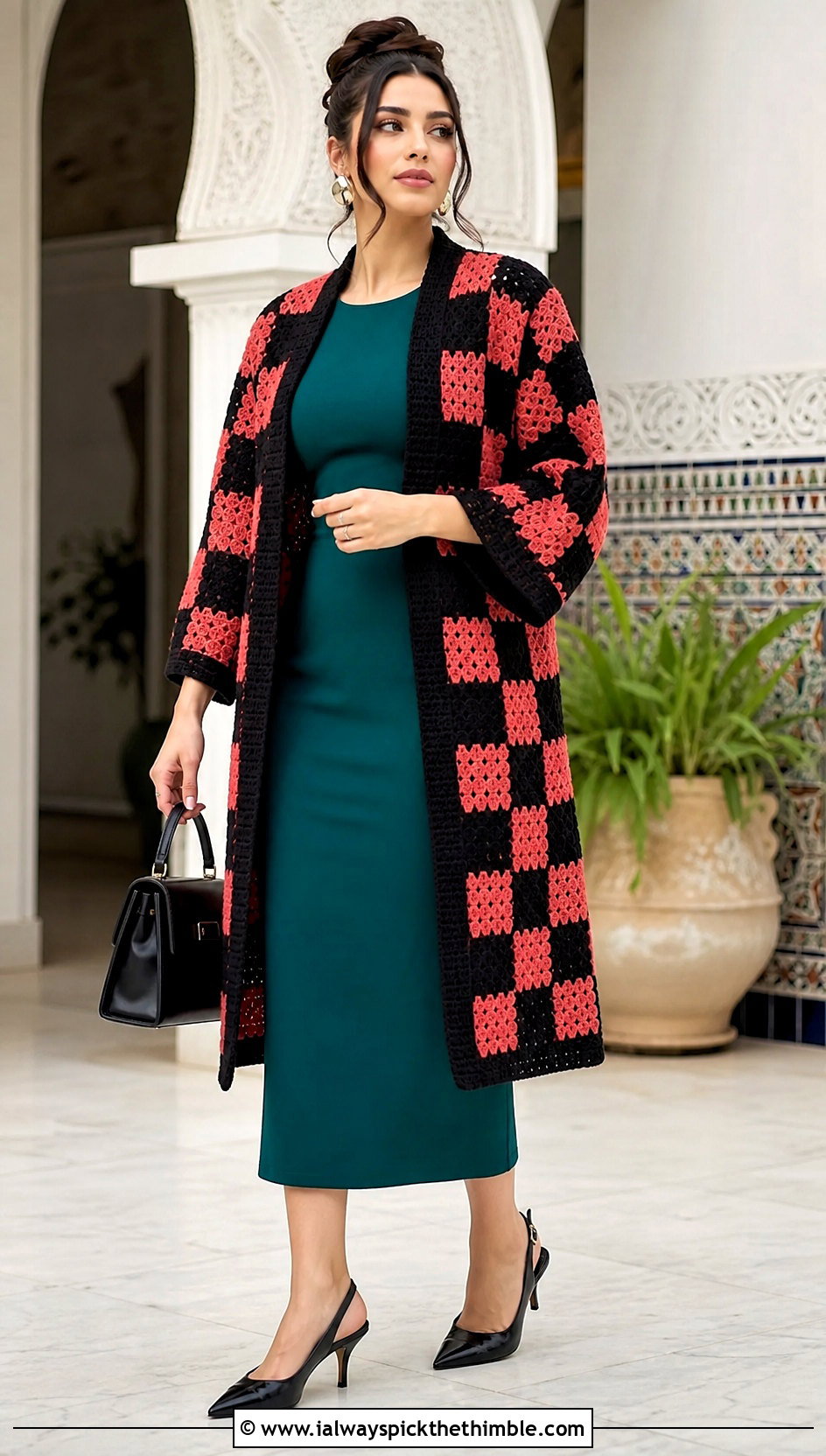 Structured Tanjiro Crochet Kimono With Column Dress - 20 tanjiro crochet kimono outfit ideas