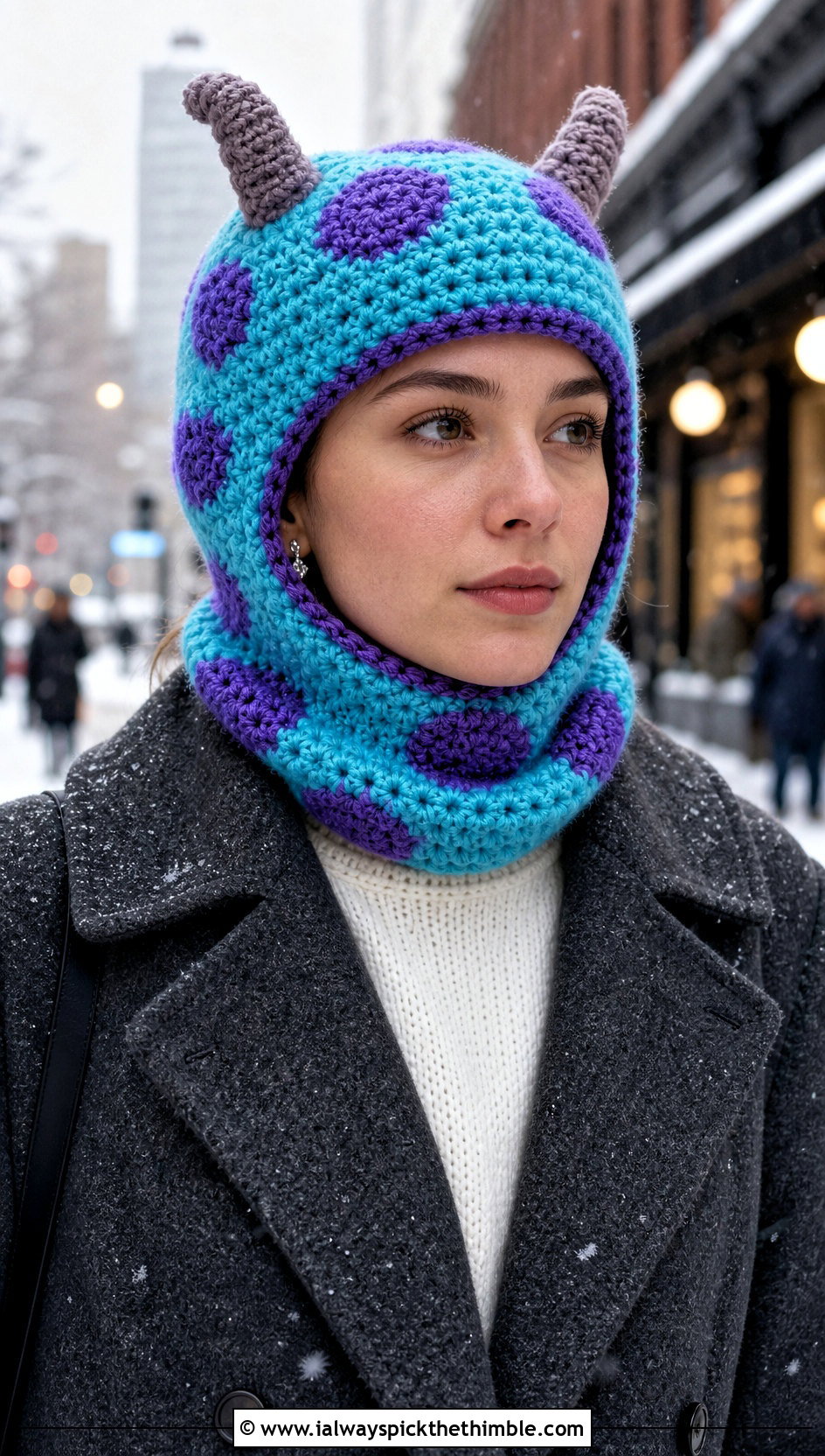 Sulley Crochet Balaclava Hat With Long Coat - 20 Monsters Inc Crochet Hat outfit ideas