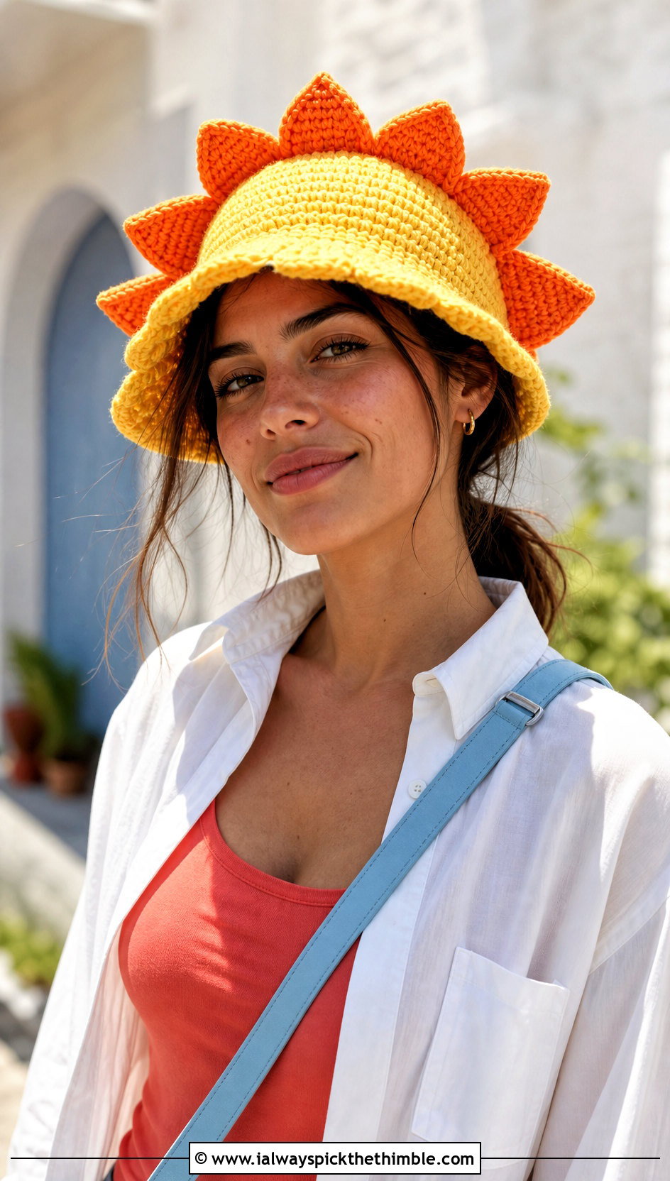 Sun Daycare Attendant Hat With White Shirt And Orange Shorts - 20 fnaf crochet hat outfit ideas