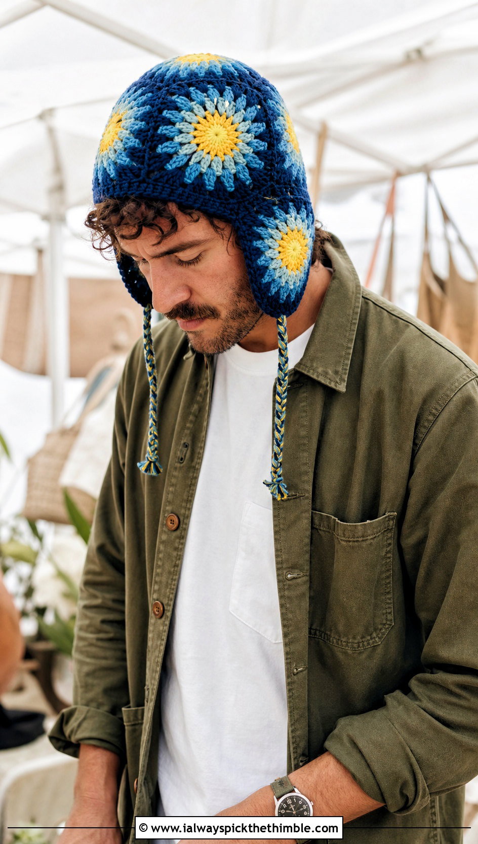 Sunburst Crochet Earflap Hat With Chore Coat - 15 Mens Crochet Hat With Earflaps outfit ideas