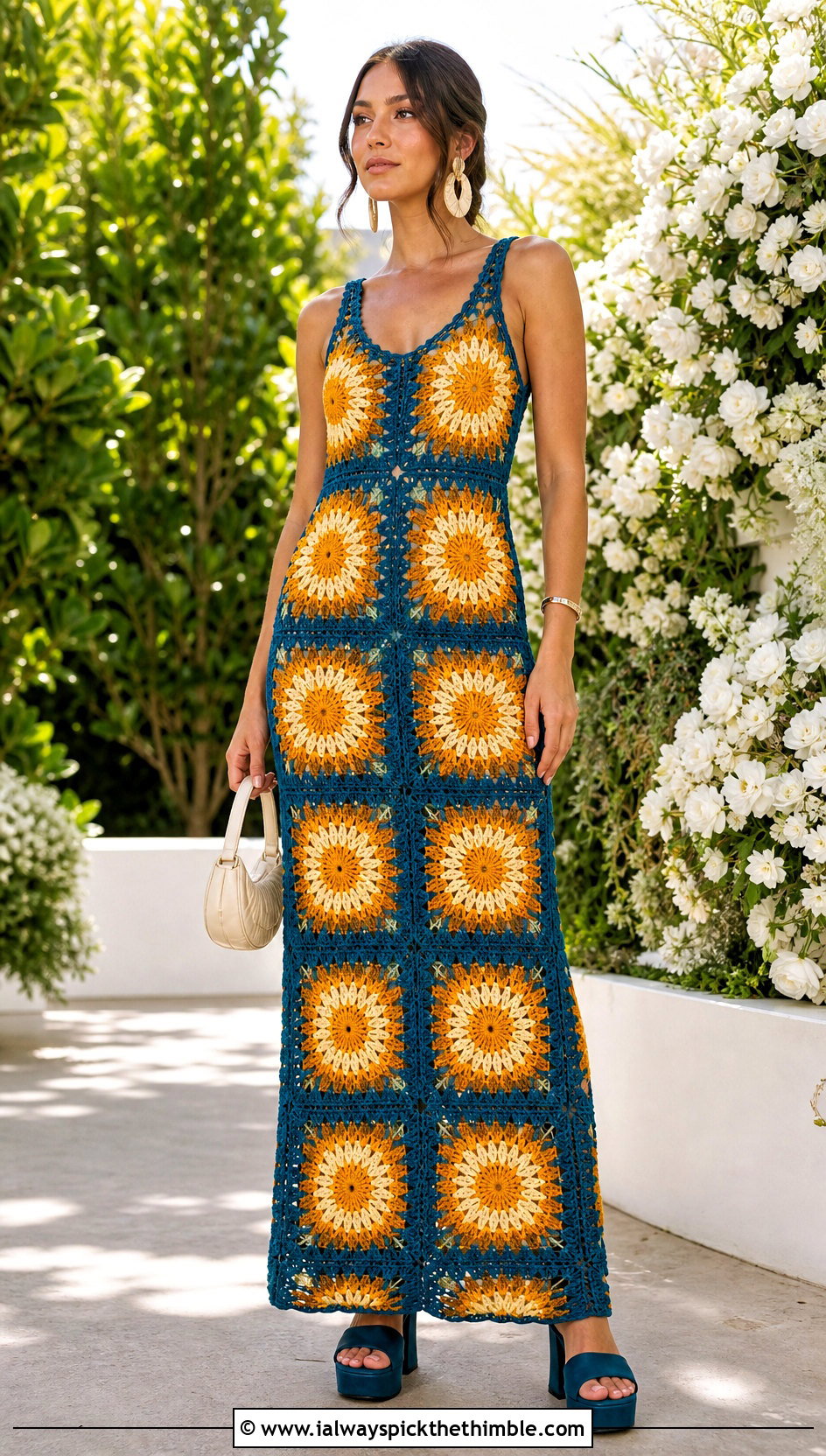 Sunburst Granny Square Dress With Platform Sandals - 25 granny square dress outfit ideas
