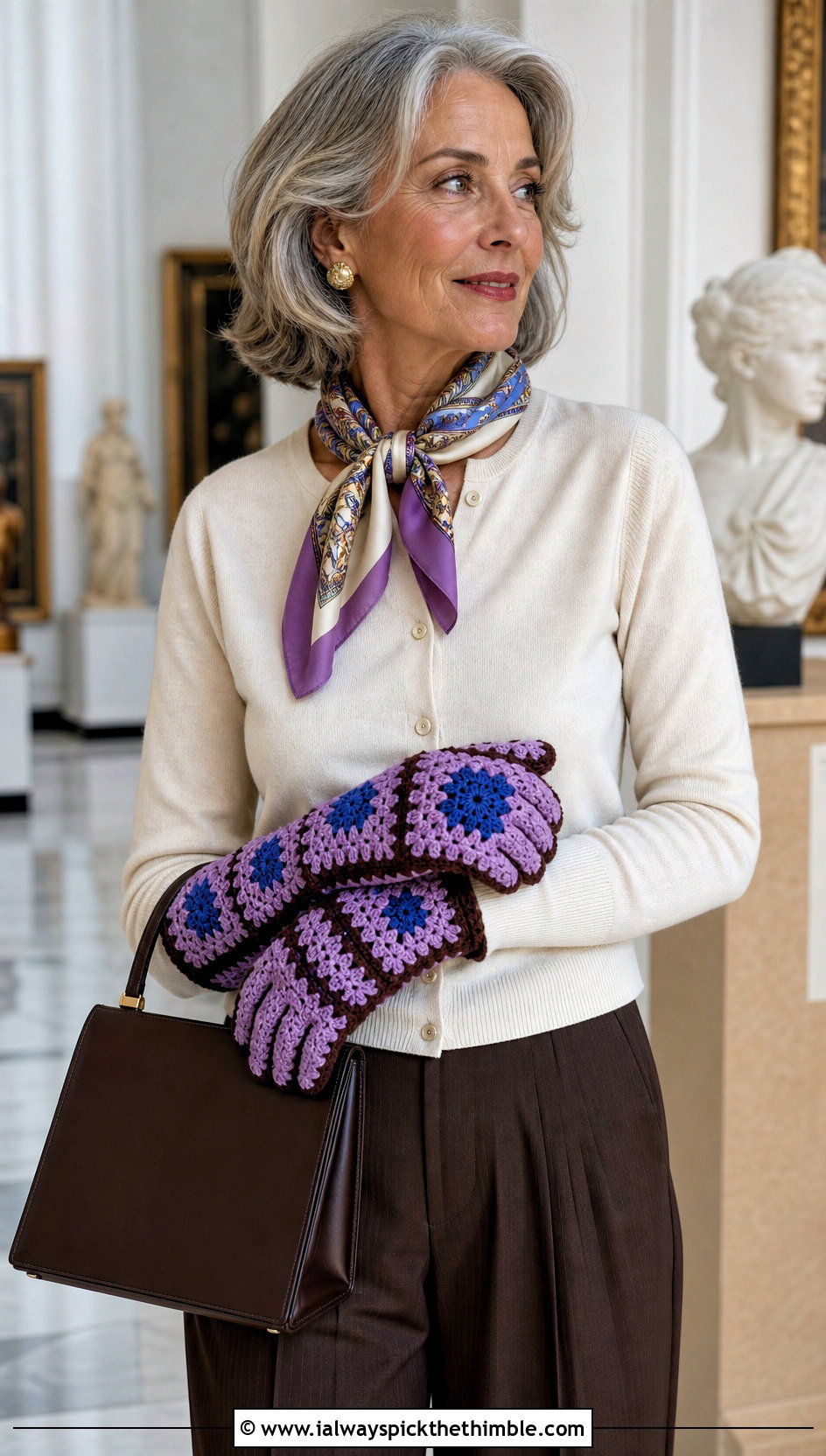 Sunburst Granny Square Gloves With Cardigan - 20 Simple Crochet Fingerless Gloves outfit ideas