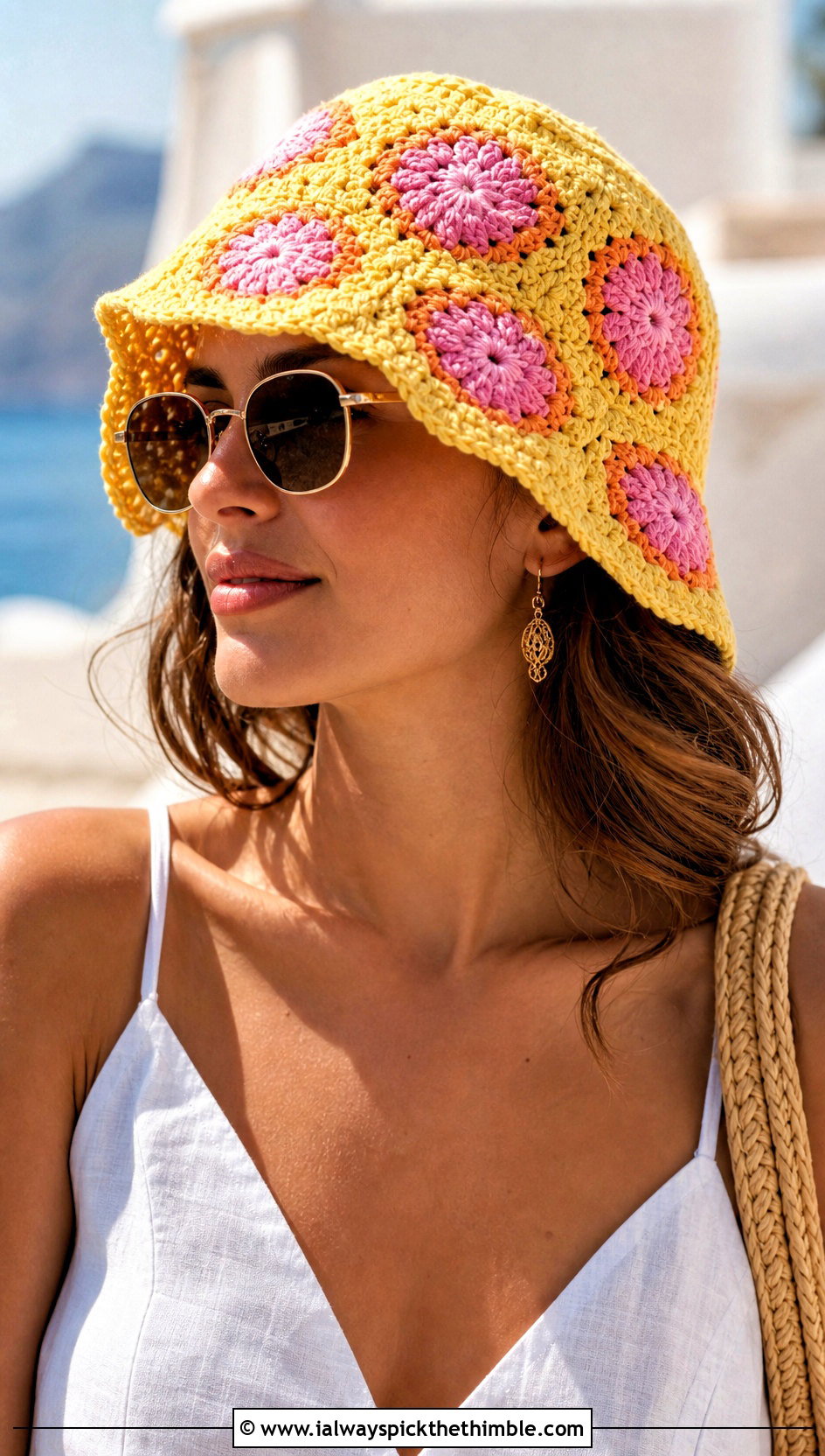 Sunburst Granny Square Hat With Linen Dress - 25 granny square hat outfit ideas
