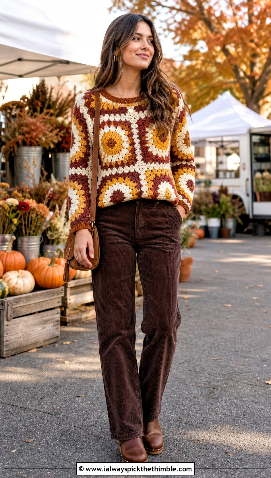 Sunburst Granny Square Sweater With Corduroy Pants - 25 4 Granny Square Sweater outfit ideas