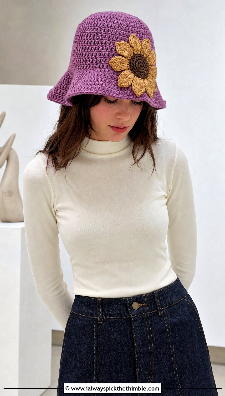 Sunflower Crochet Cloche With Midi Skirt - 15 Handmade Crochet Sunflower Hat outfit ideas