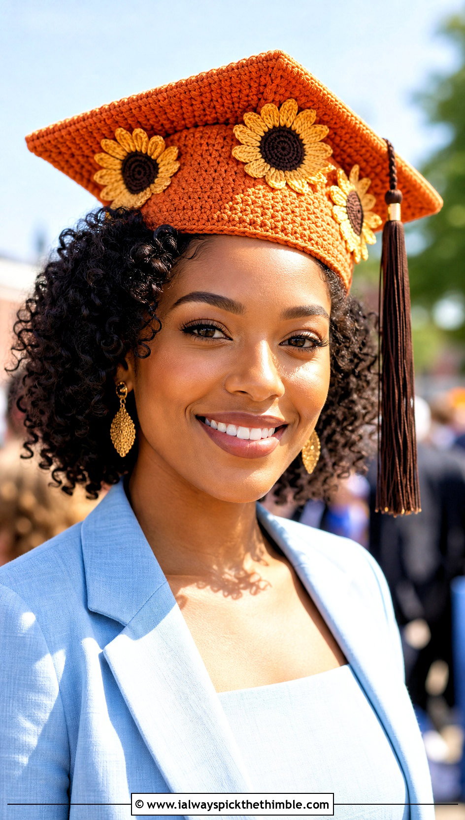 Sunflower Crochet Graduation Cap With Linen Suit - 25 crochet graduation cap outfit ideas