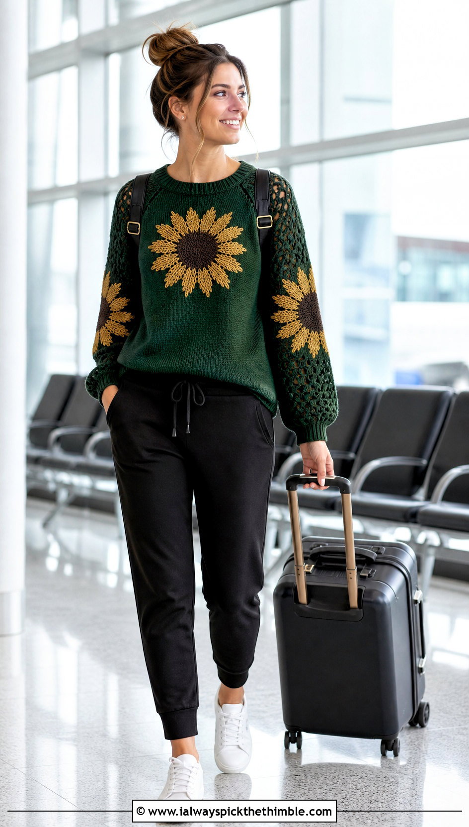 Sunflower Raglan Sweater With Joggers - 25 crochet sunflower sweater outfit ideas
