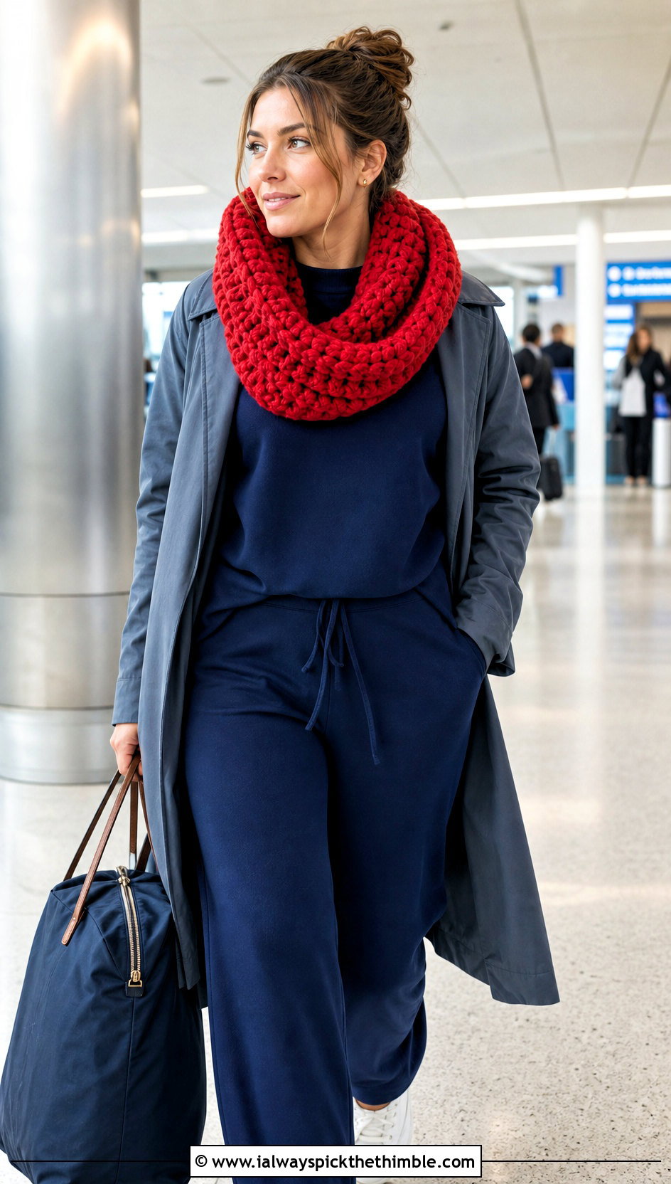 Super Bulky Chunky Crochet Infinity Scarf With Airport Outfit - 20 Chunky Crochet Infinity Scarf outfit ideas