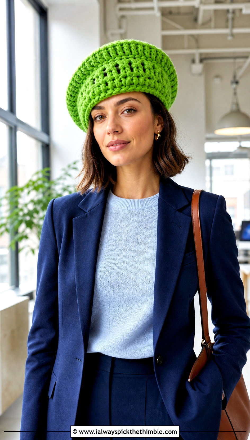 Super Bulky Crochet Beret With Trouser Suit - 15 Crochet Hat With Super Bulky Yarn outfit ideas