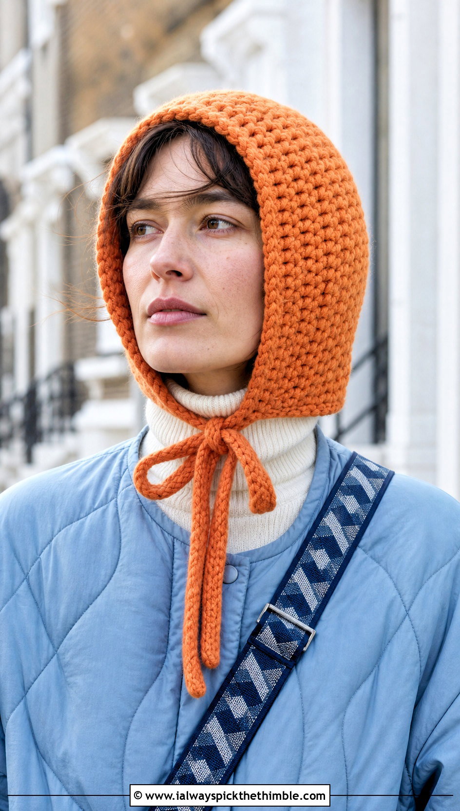 Super Bulky Crochet Bonnet With Quilted Coat - 15 Crochet Hat With Super Bulky Yarn outfit ideas