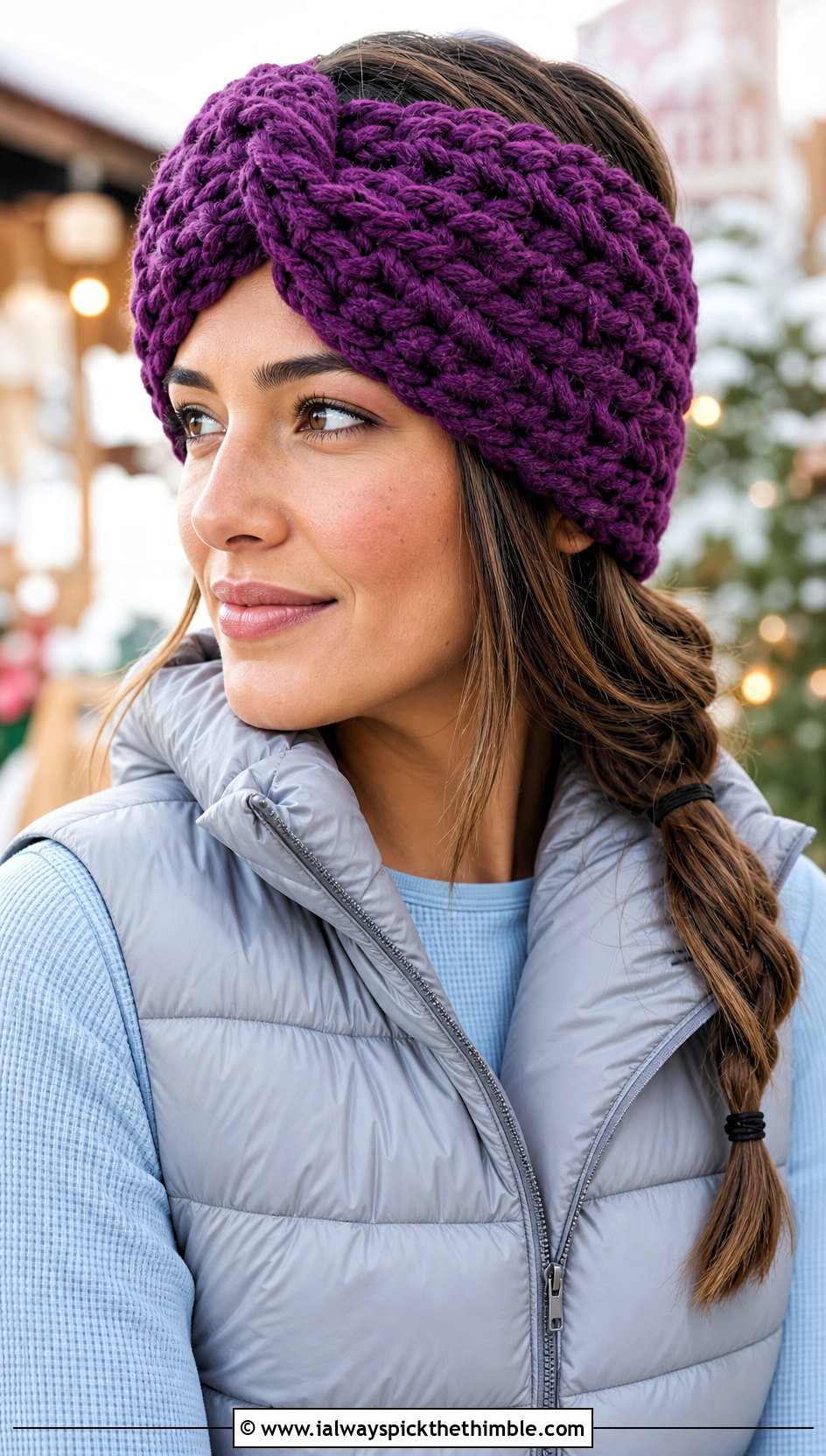 Super Bulky Crochet Twist Headband With Puffer Vest - 20 crochet twist headband outfit ideas