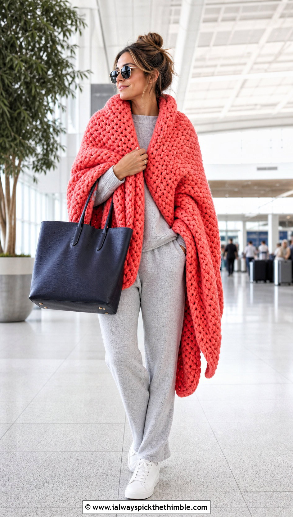 Super Bulky Oversized Blanket Shawl With Matching Lounge Set - 15 Super Bulky Crochet Shawl outfit ideas