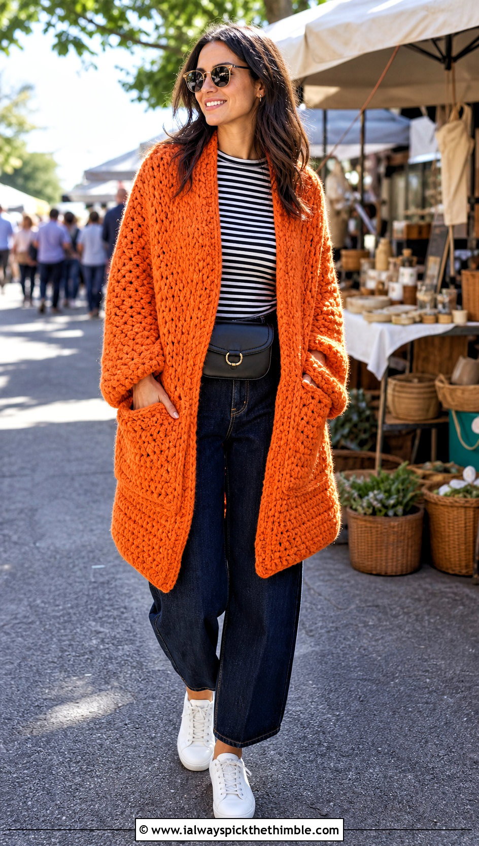 Super Bulky Pocket Crochet Shawl With Barrel Jeans - 15 Super Bulky Crochet Shawl outfit ideas