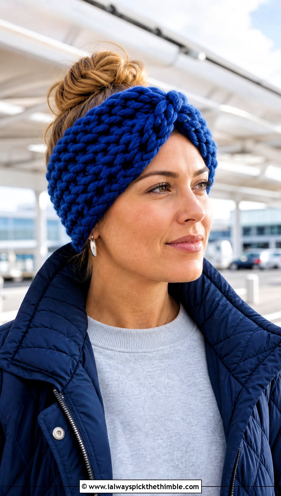 Super Bulky Twisted Knot Crochet Headband With Sweatsuit - 15 Twisted Knot Crochet Headband outfit ideas