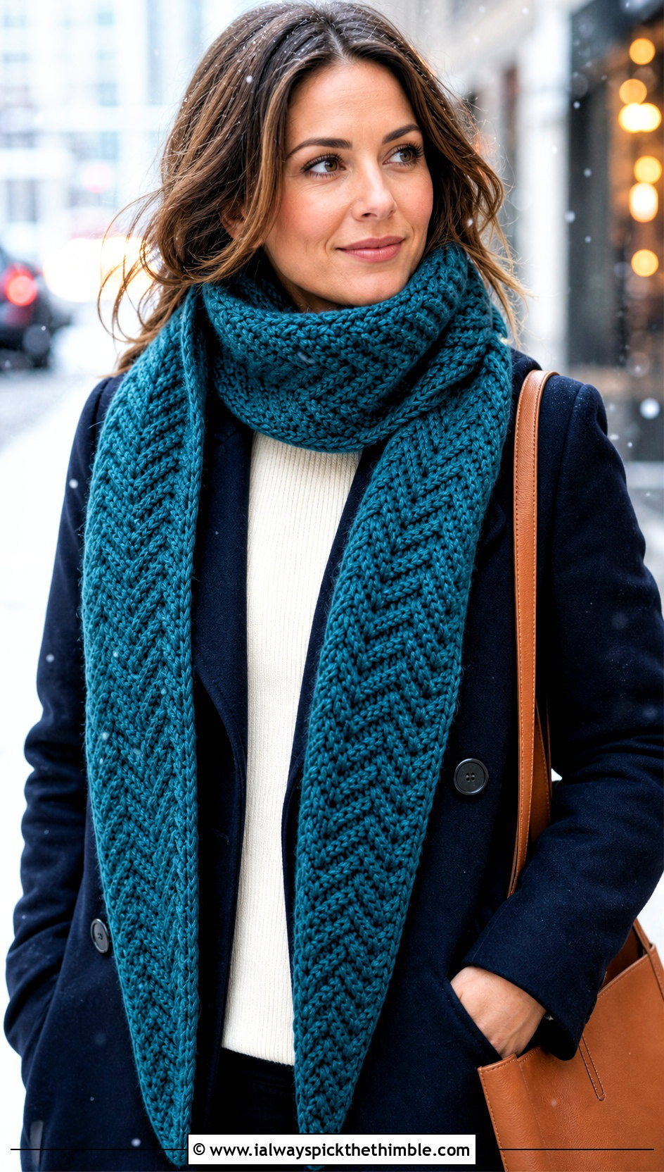 Super Chevron Crochet Scarf With Peacoat - 20 Crochet Zig Zag Scarf outfit ideas