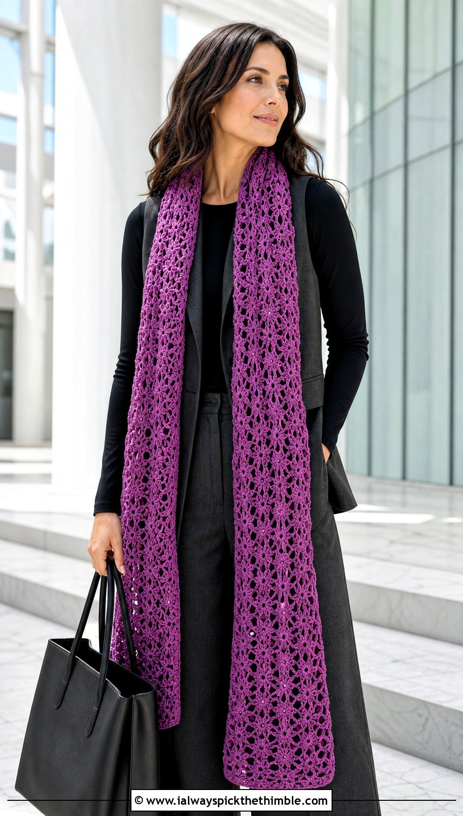 Super Crochet Scarf With Longline Vest - 25 easy crochet scarf for beginners outfit ideas