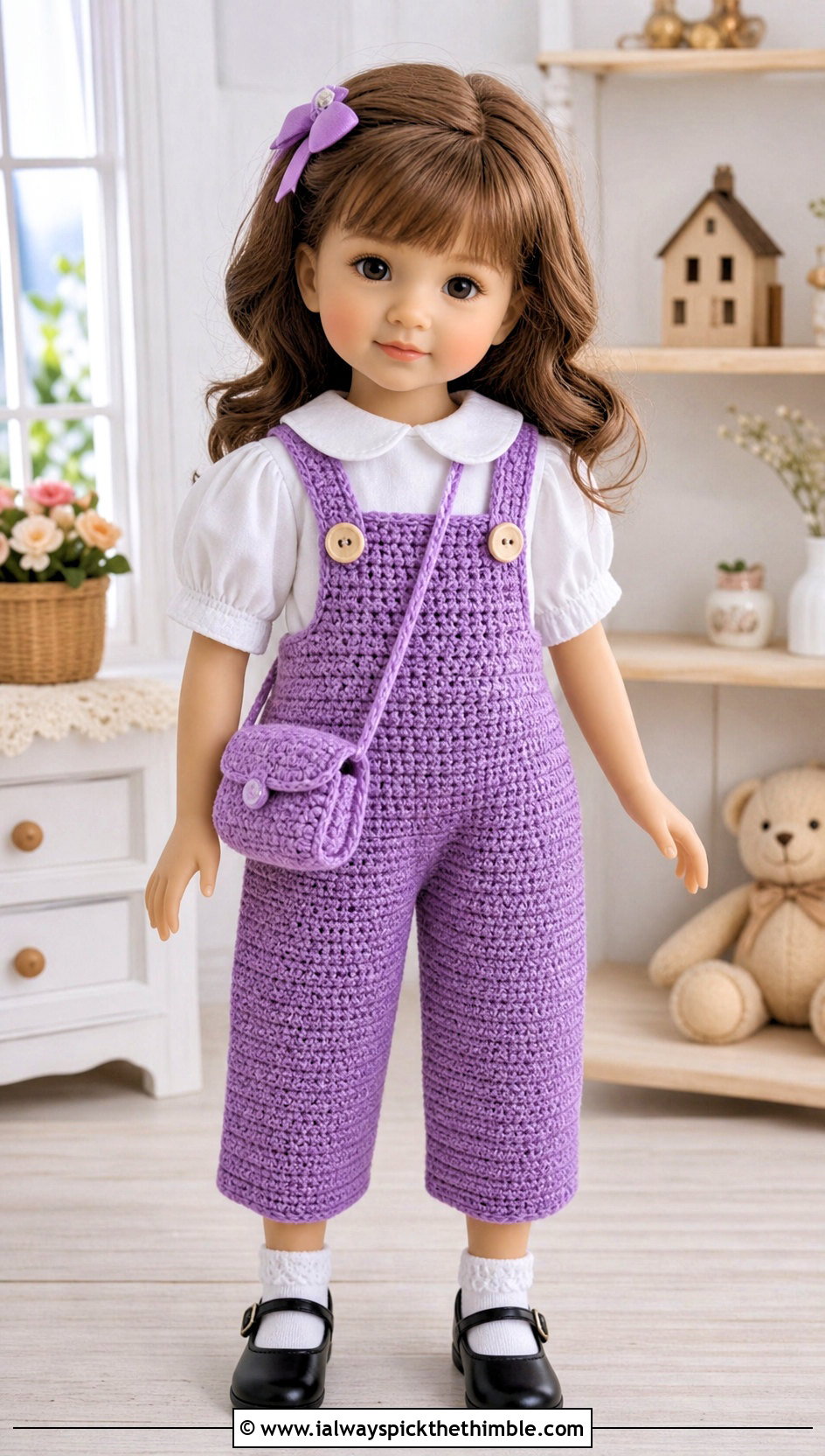 Suspender Crochet Doll Pants With Peter Pan Blouse - 20 Crochet Pants For Dolls outfit ideas