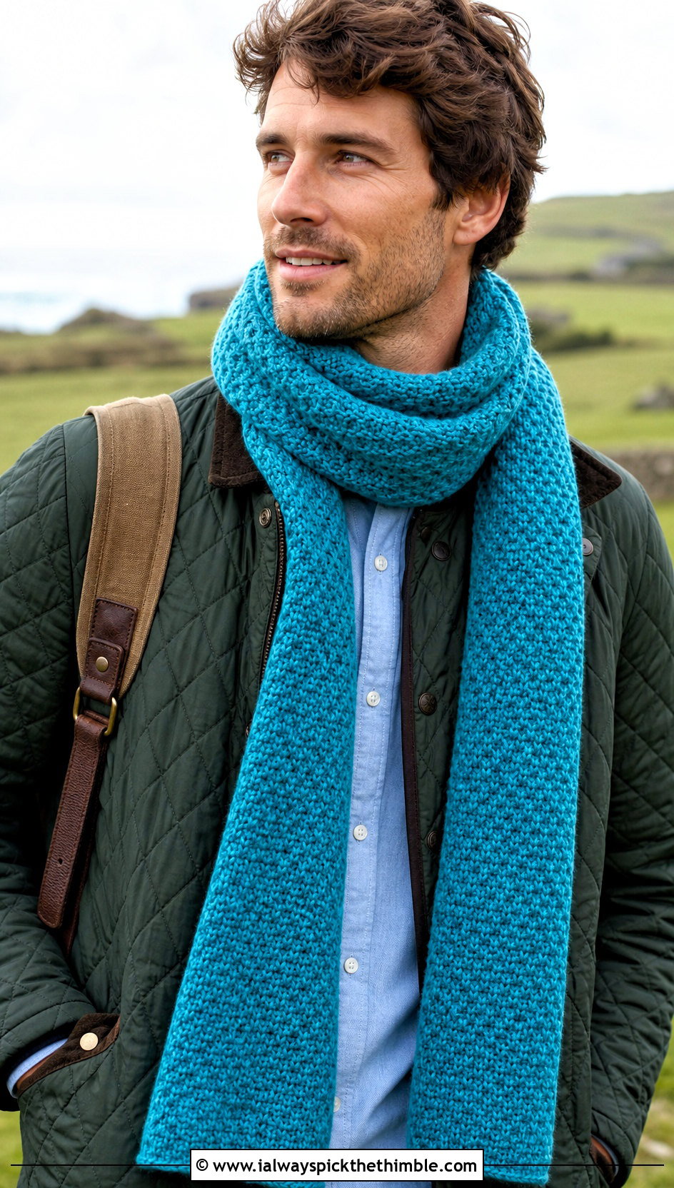 Suzette Stitch Crochet Scarf With Quilted Jacket - 15 crochet stitch for mens scarf outfit ideas
