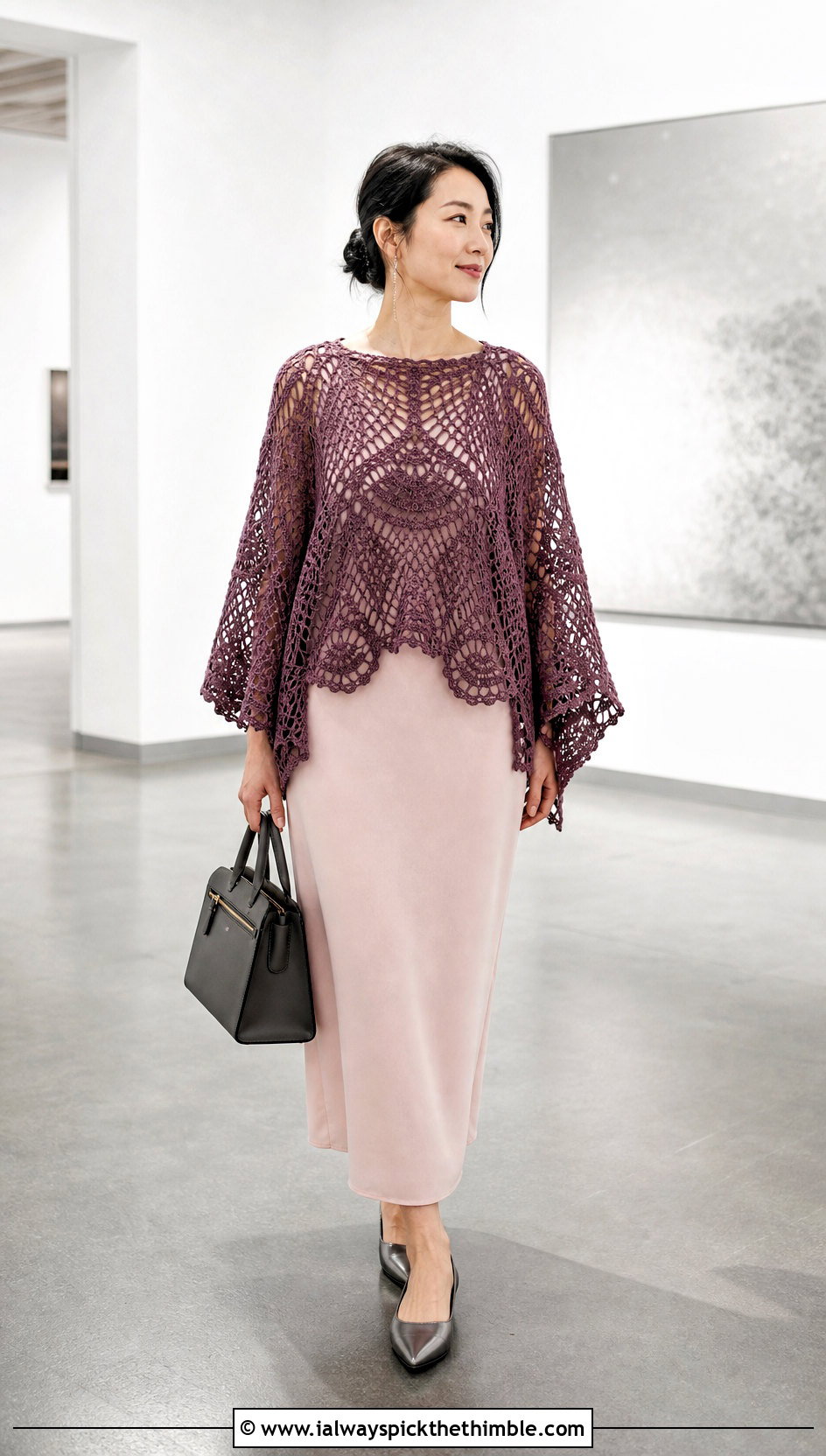 Swancho Crochet Lace Sweater With Column Dress - 25 crochet lace sweater outfit ideas