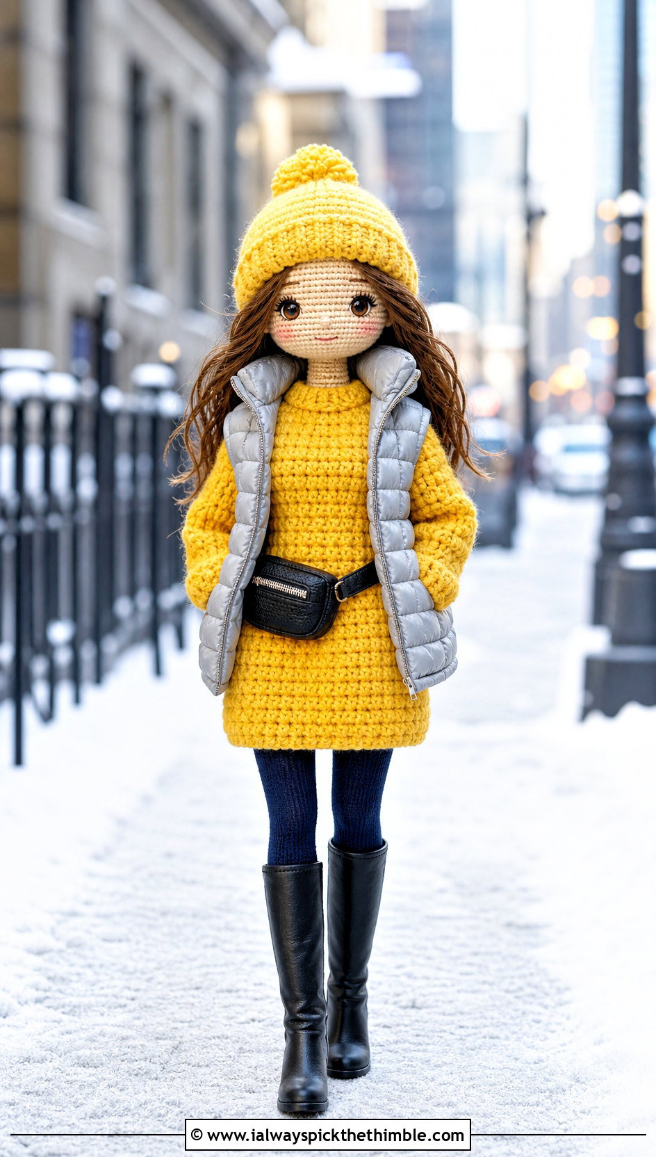 Sweater Crochet Doll Dress With Puffer Vest - 20 amigurumi crochet doll dress outfit ideas